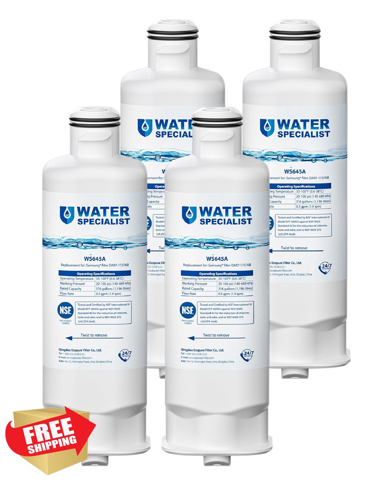 Waterspecialist WS645A Fridge Filter 4 Pack