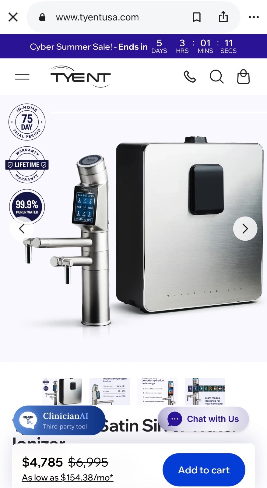 Tyent UCE Satin Silver Water Ionizer