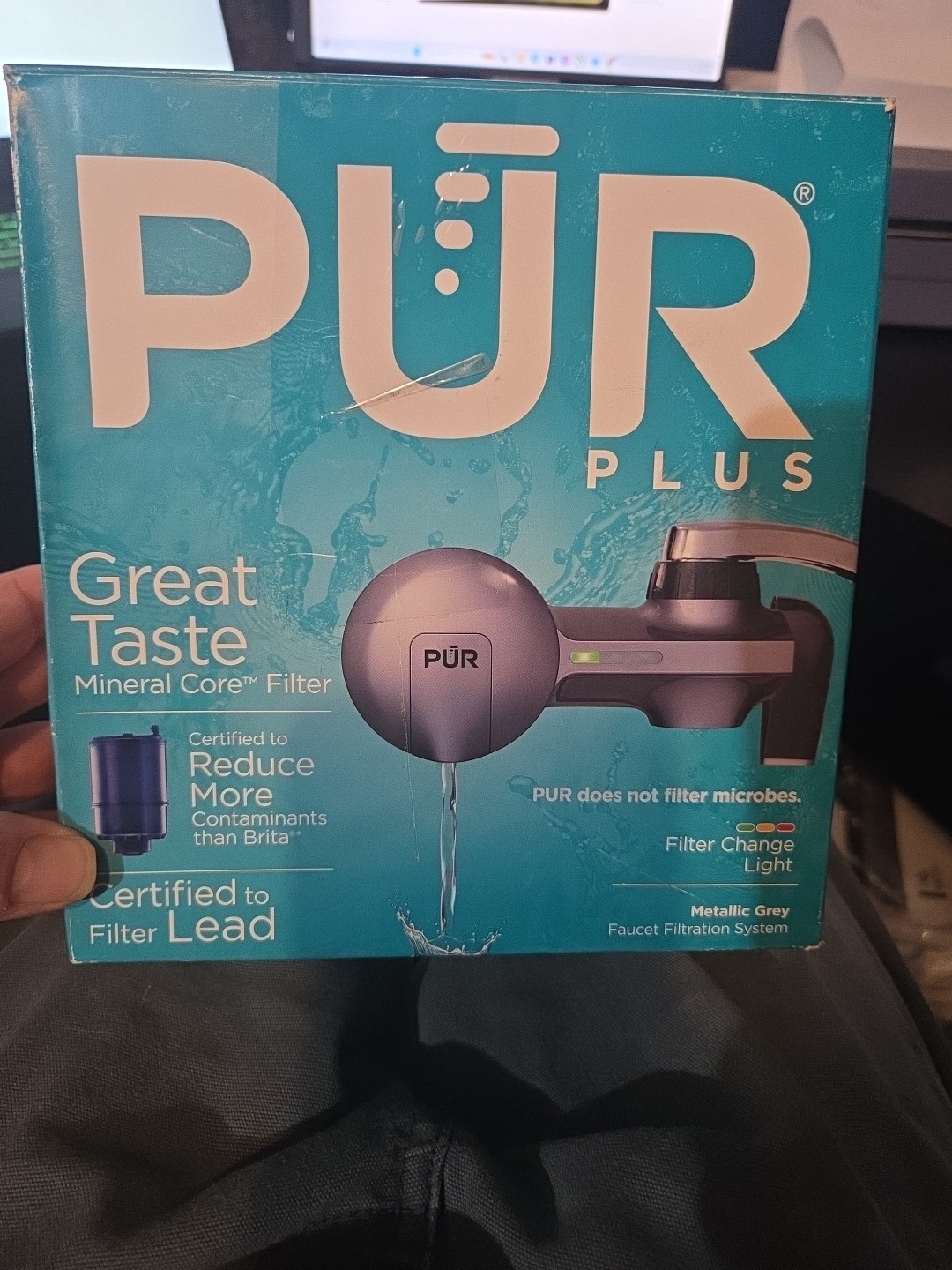NEW PUR Plus Metallic Gray Horizontal Faucet Mount Water Filter System – PFM400H