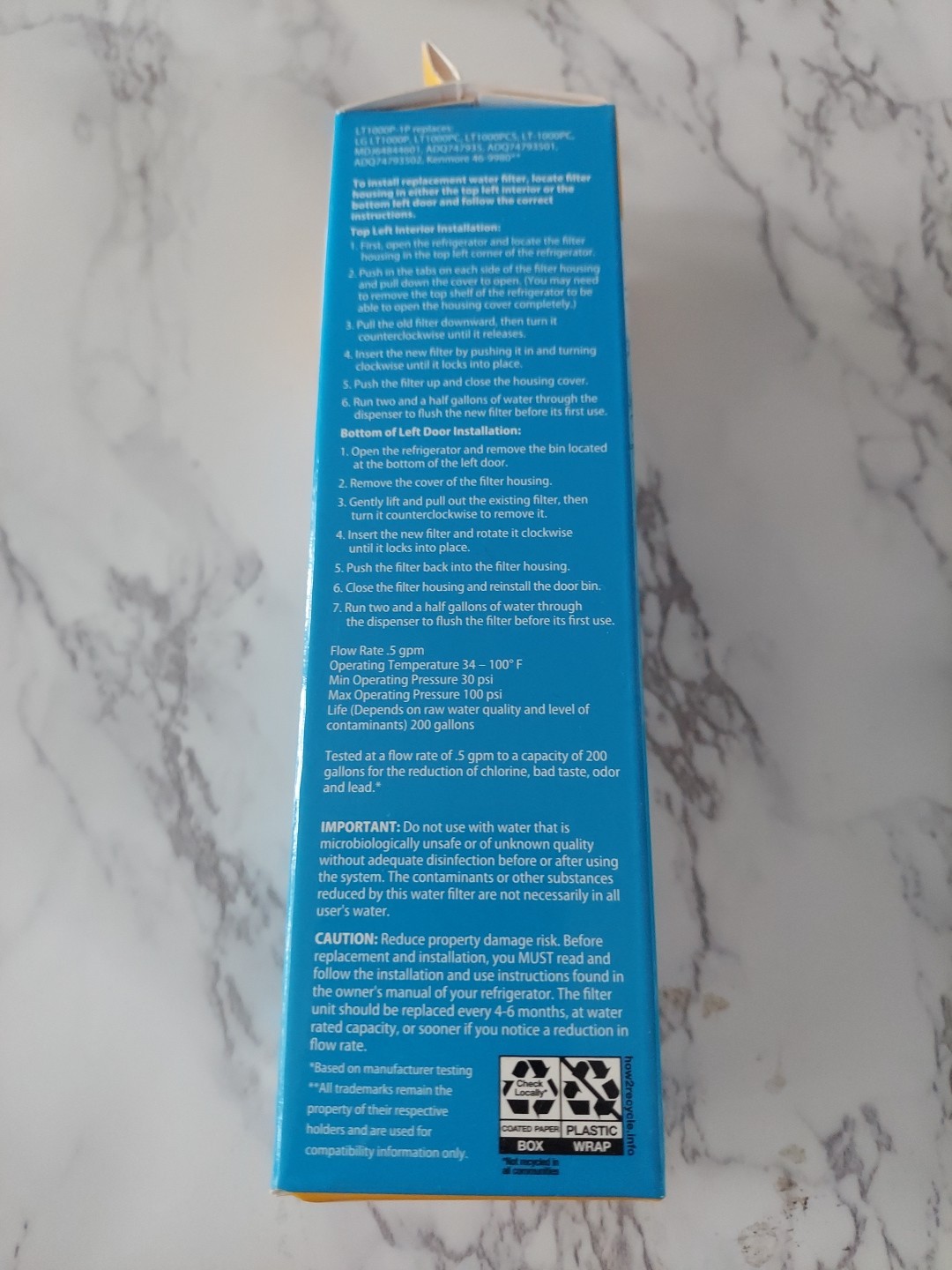 New Great Value Refrigerator Water Filter Compatible LG Replaces LT1000P