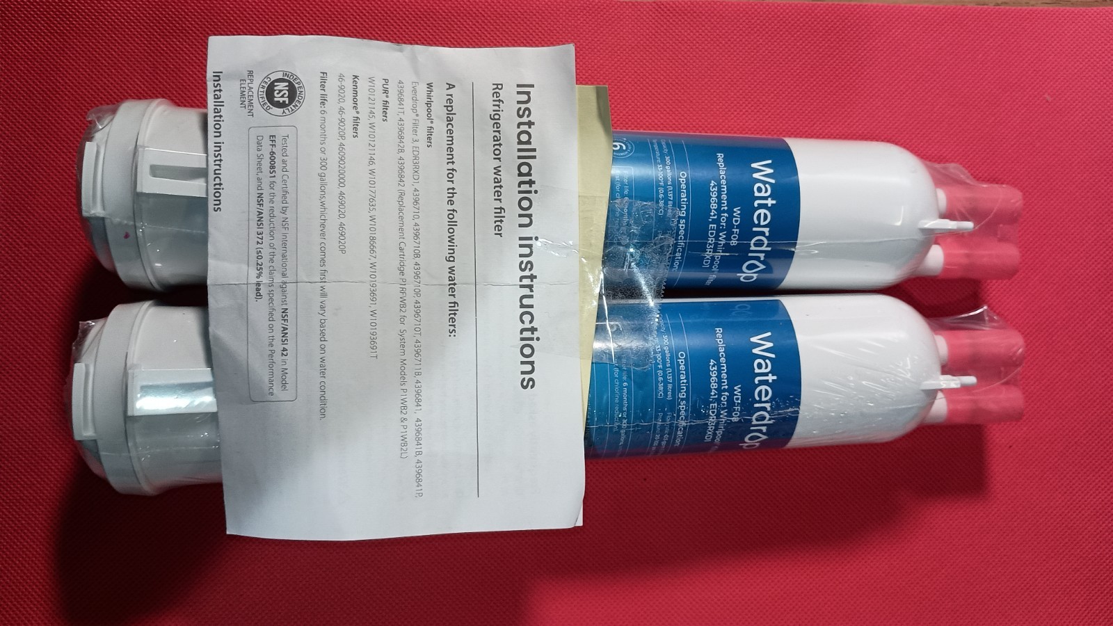 Two WaterDrop WD-F08 Replacement Refrigerator Water Filters Brand New (Sealed)