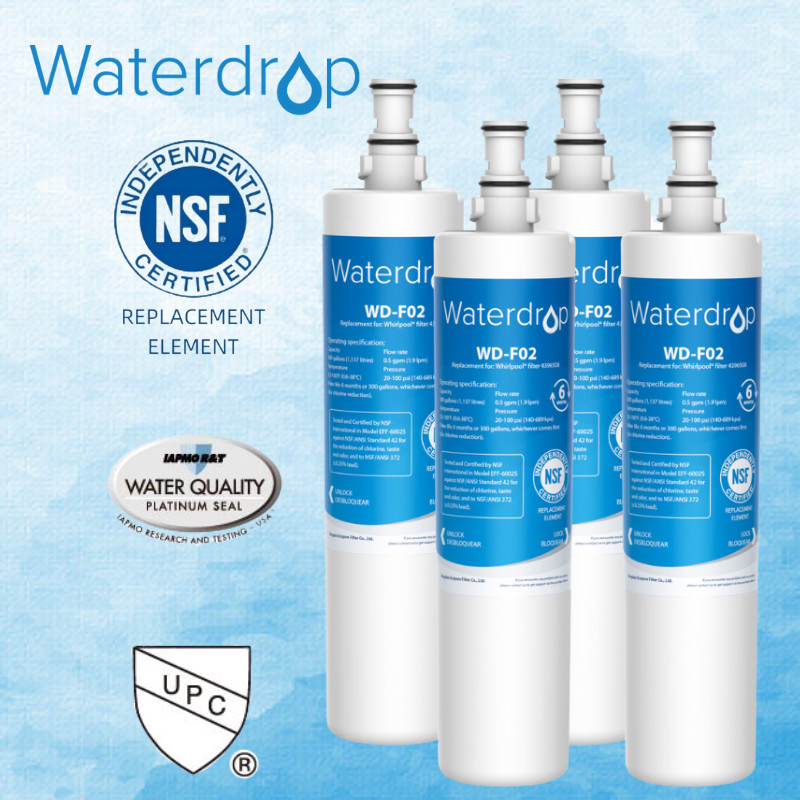 Waterdrop 4396508, 4396510, 4396508p, 4396547 Refrigerator Water Filter, 4 Packs