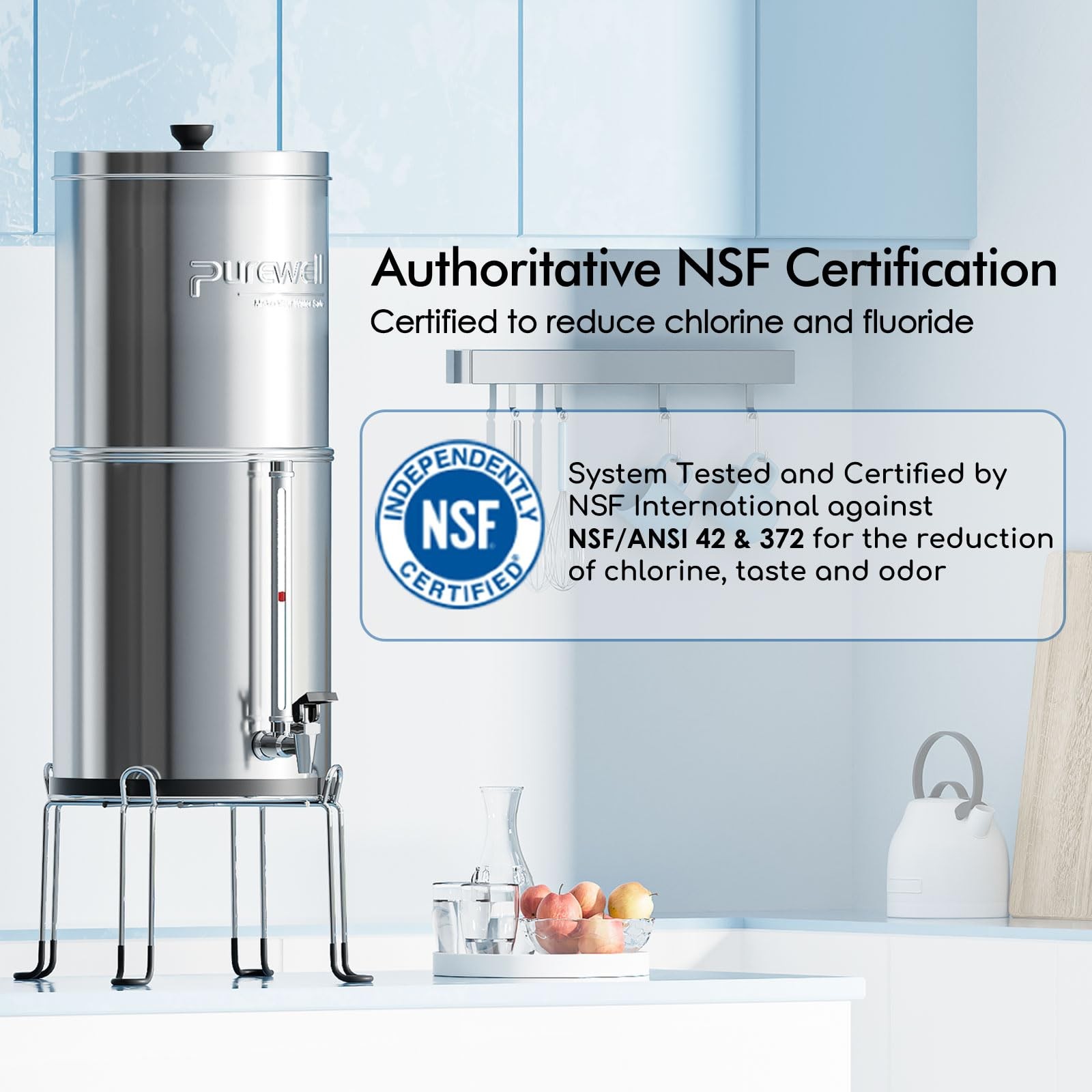 3-Stage Fed Water Filter System, 2.25 Gallon Stainless Steel Countertop Syste…