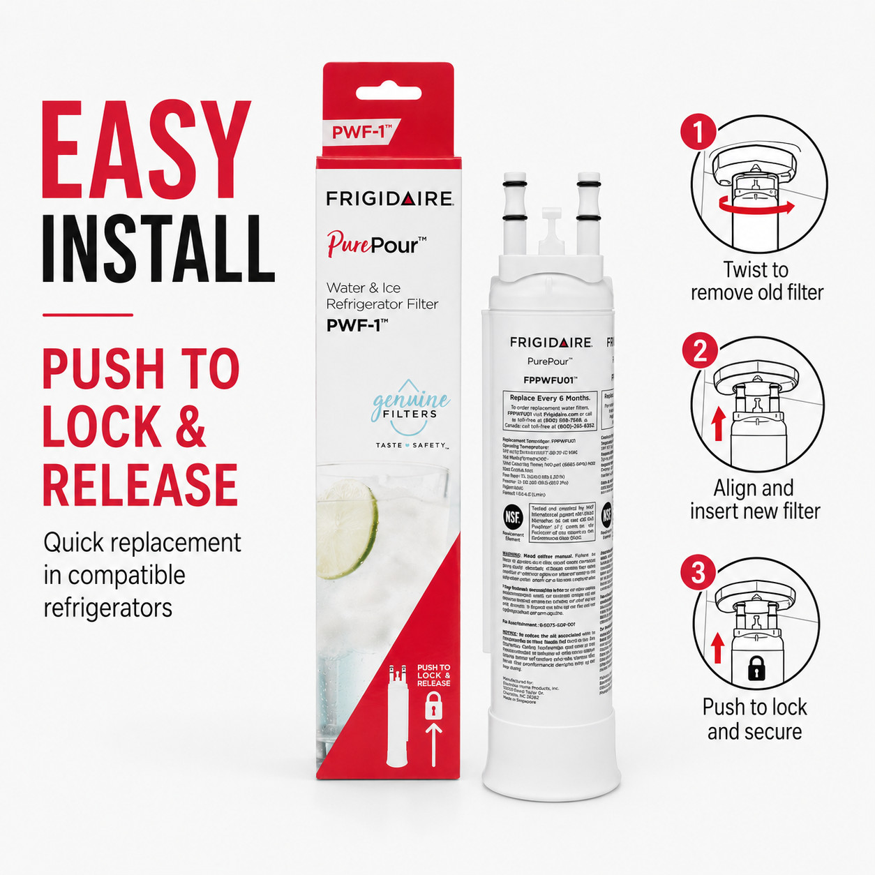 Frigidaire PWF-1 PurePour Water Filter FPPWFU01 Refrigerator Filter 1 Pack