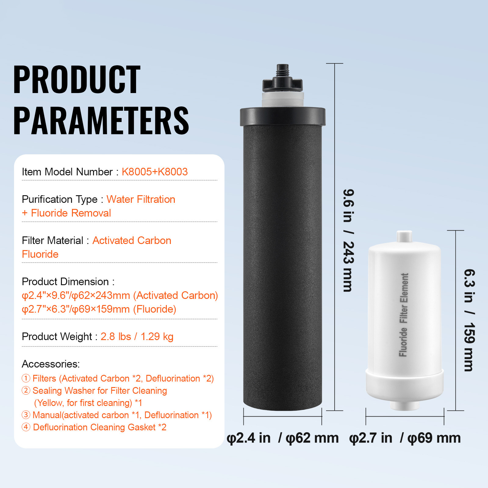 Purification Water Filter Replacement for Gravity Filter System 4 Pack