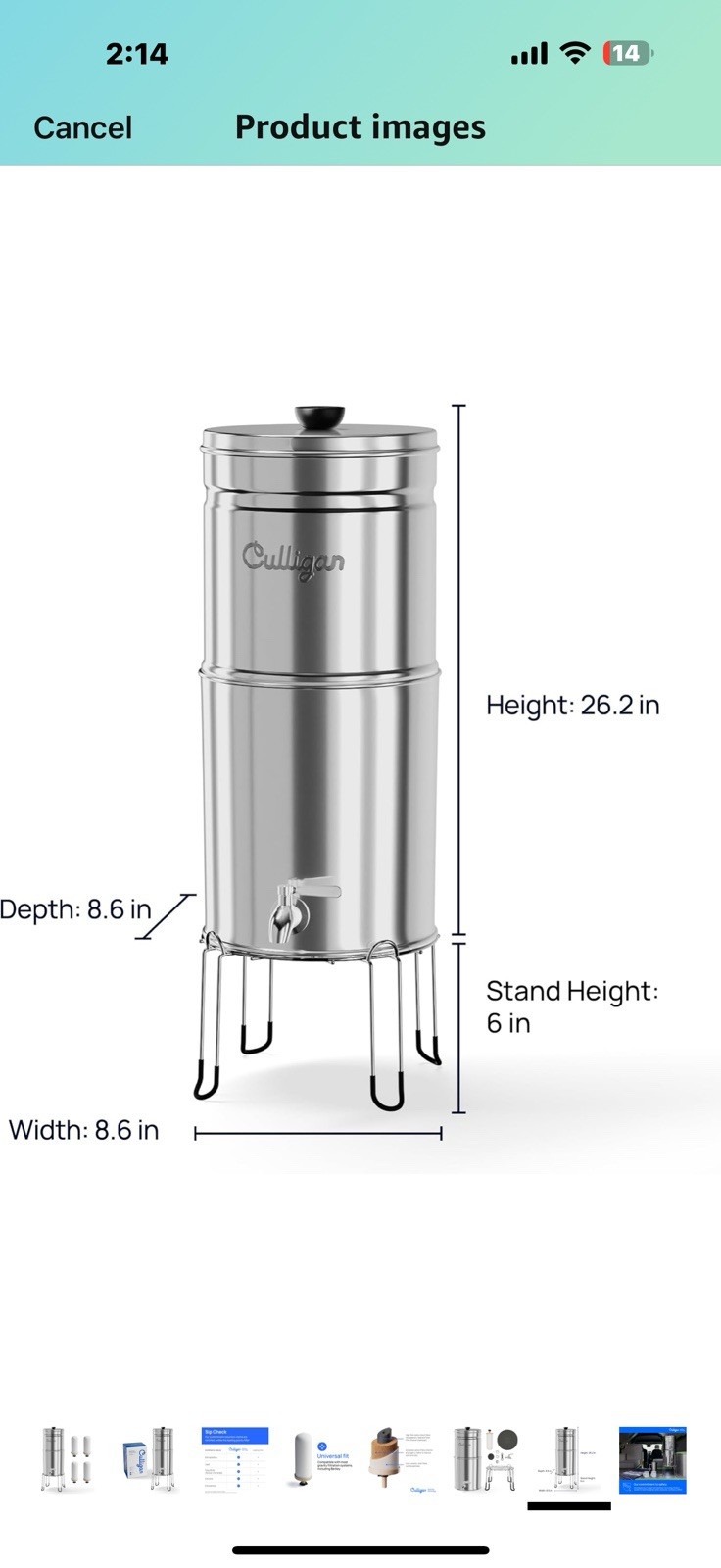 Culligan with MaxClear Technology 2.25 Gallon Gravity Water Filter System,