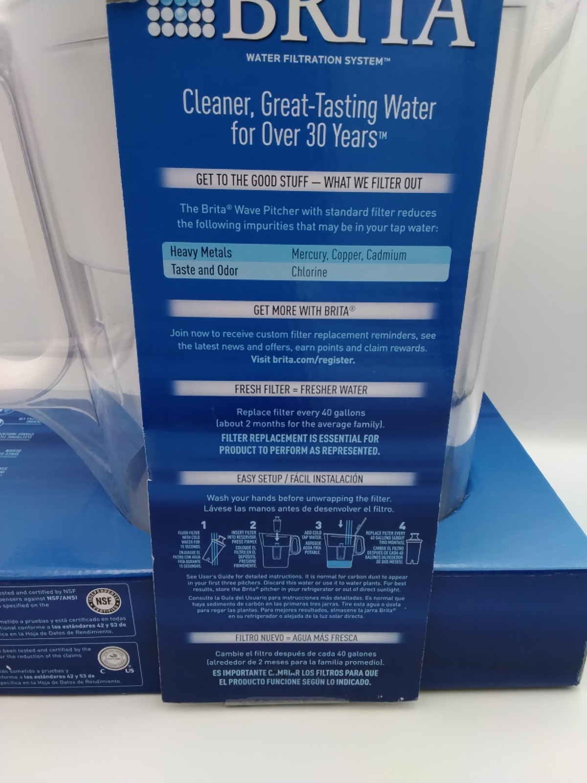 BRITA LARGE 10 -CUP WATER PITCHER REDUCES MERCURY, COPPER WITH 2 FILTERS INSIDE