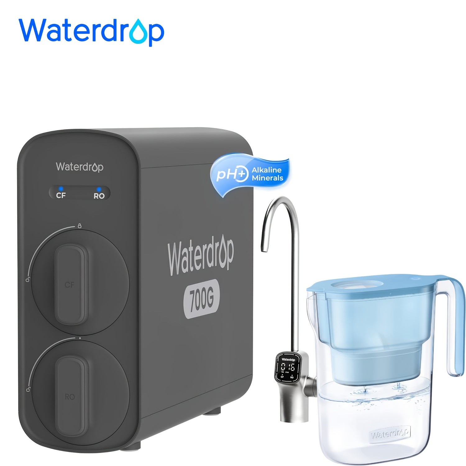 Waterdrop G5P700A Alkaline Reverse Osmosis Syetem, Extra Blue Filter Pitcher