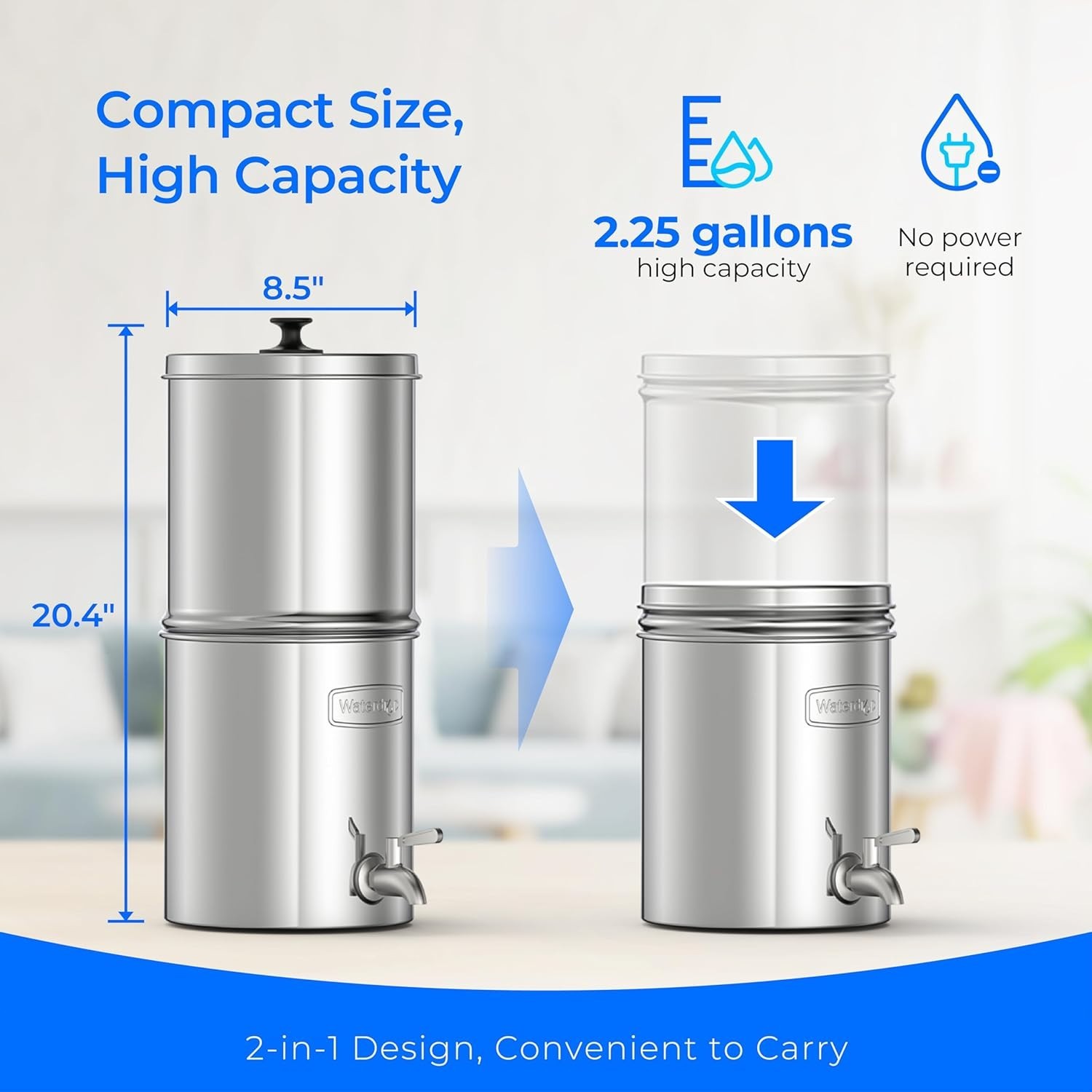 Waterdrop Gravity-fed Water Filter System with 3 Carbon Filters & Metal Spigot