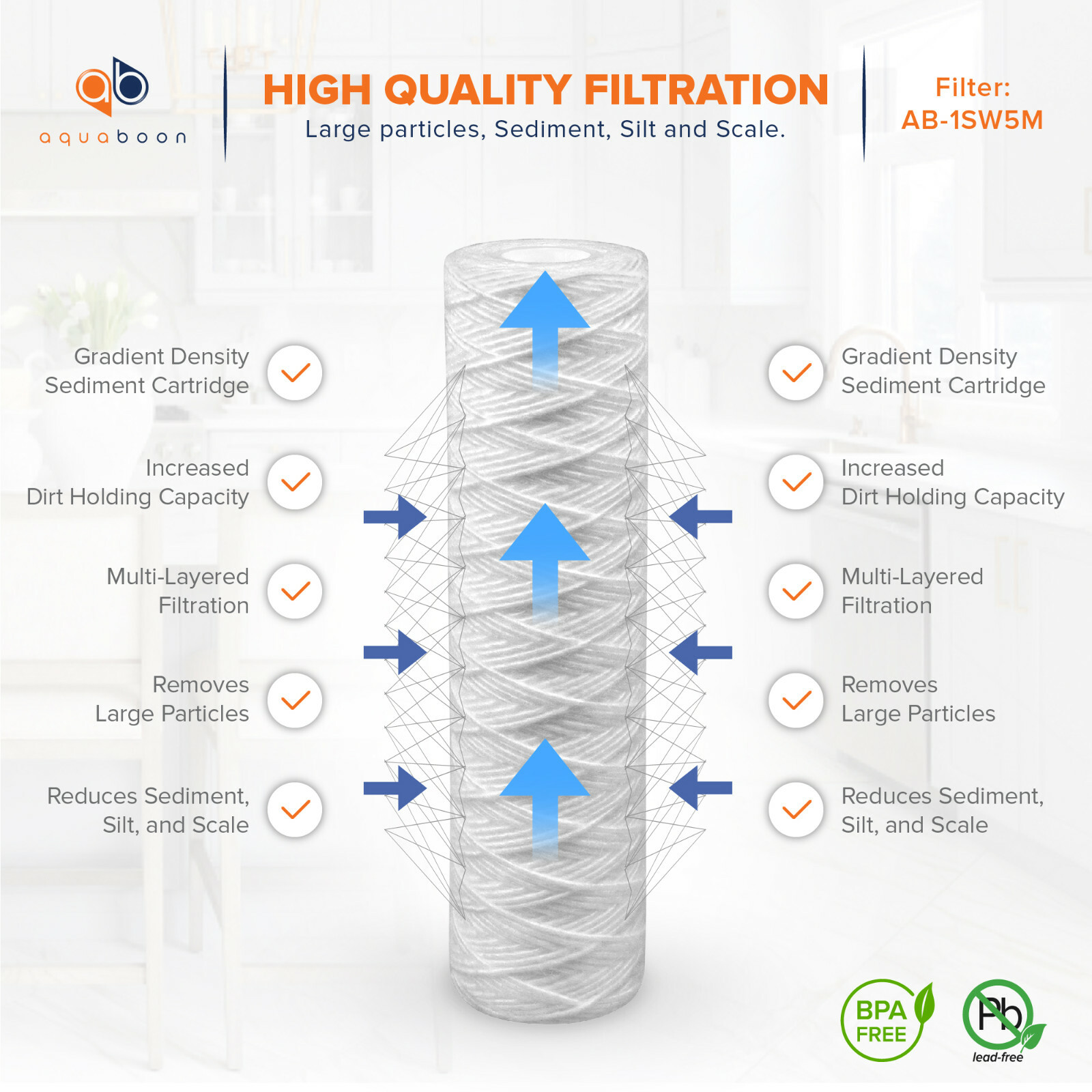 6-Pack of 5 Micron Wound String Sediment Water Filter Cartridges 10″x2,5″ for RO