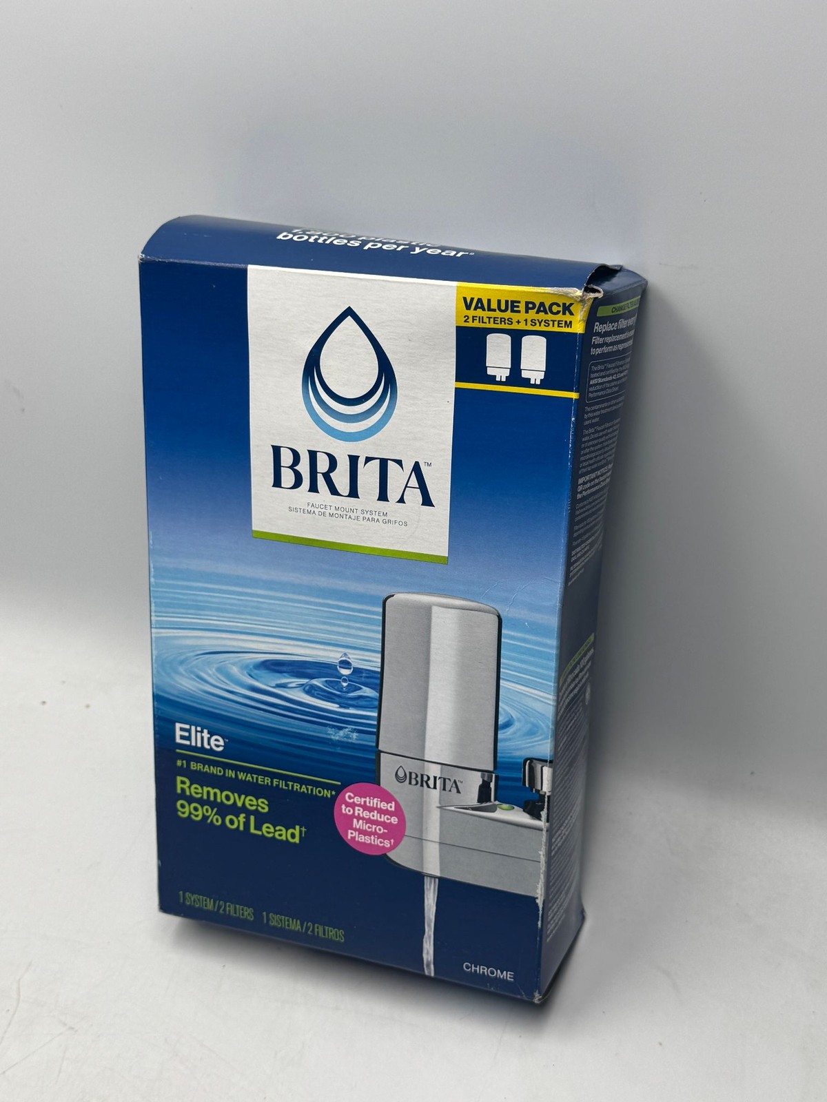 Brita Faucet Mount System Elite Value Pack 2 Filters Chrome Removes 99% Lead