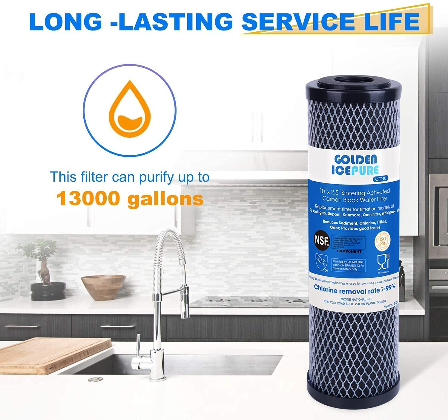 Whole House CTO Carbon Water Filter Cartridge 1 Micron 2.5″ x 10″ 4PACK