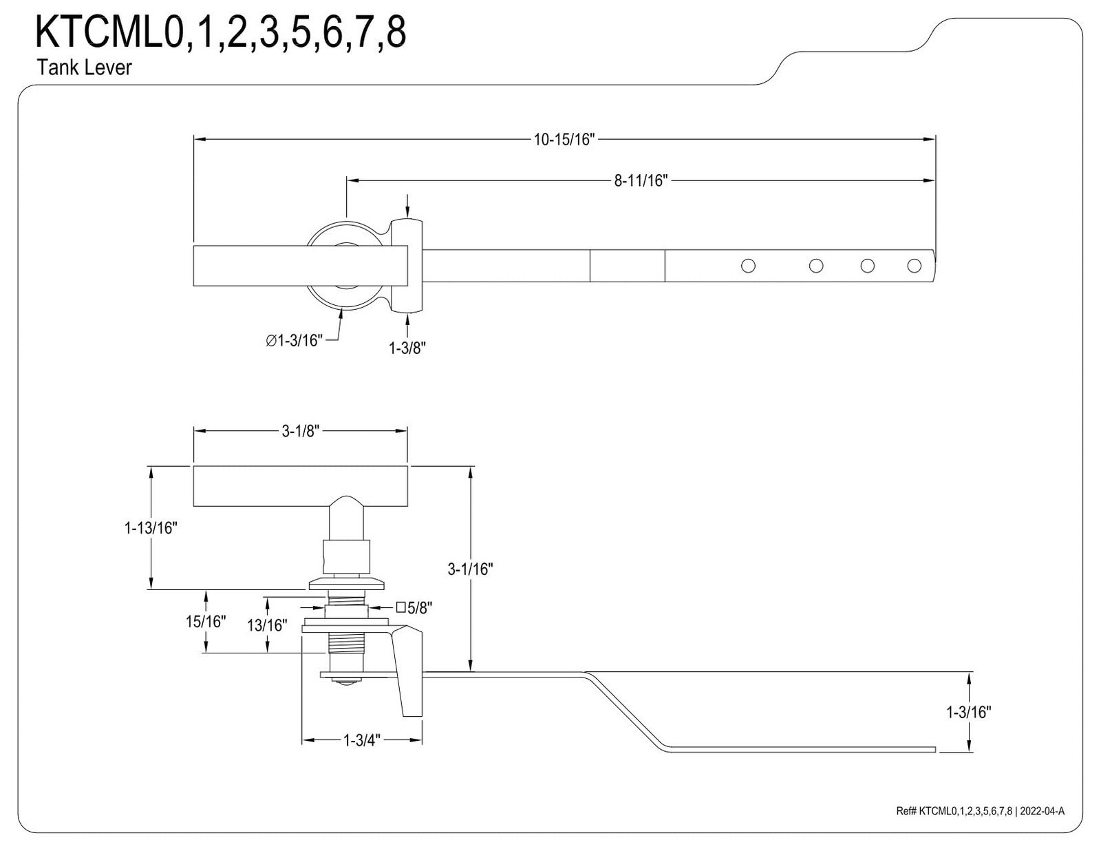 KTCML7 Manhattan Front Mount Toilet Tank Lever, Left/Right Installation in Br…