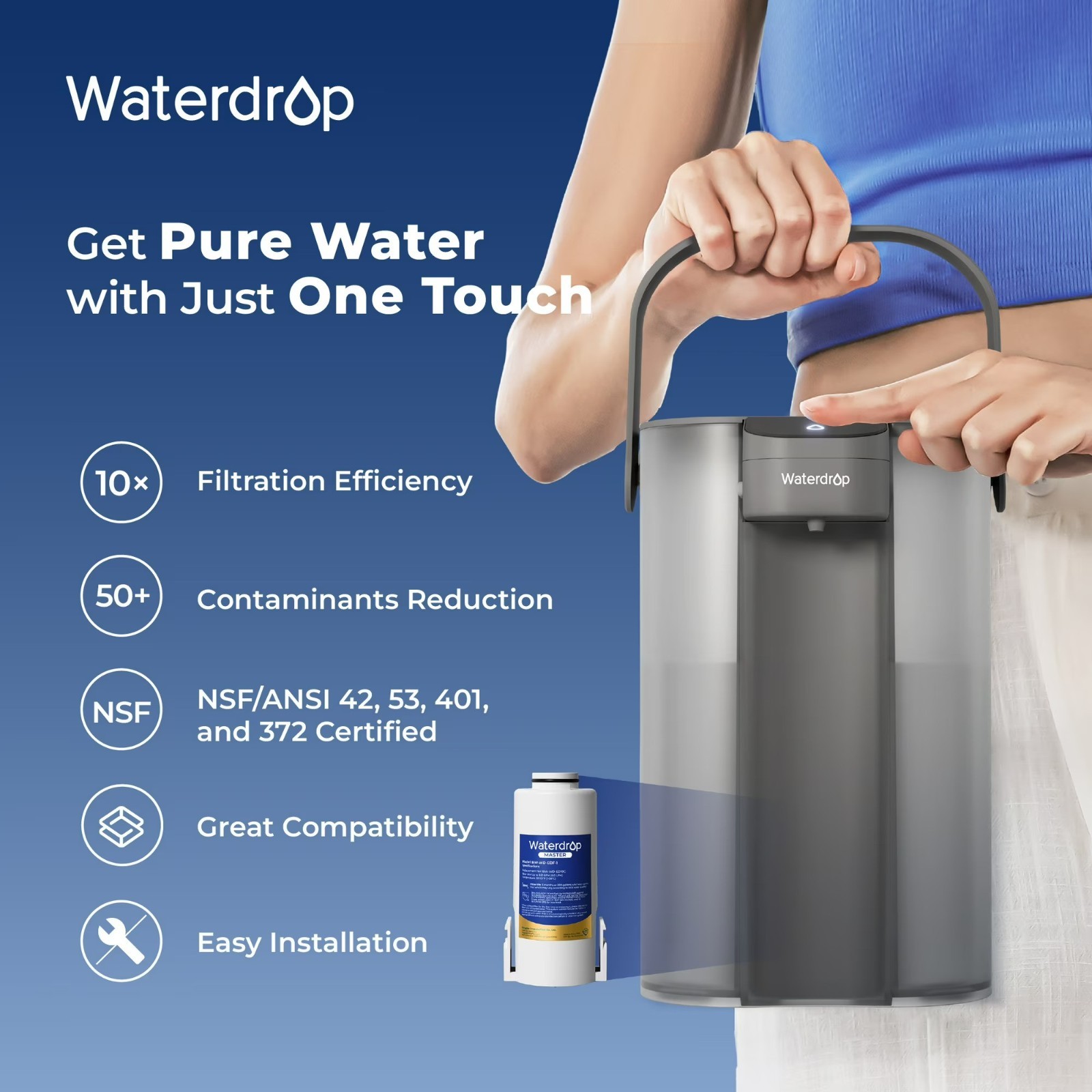 Waterdrop MASTER Filter, 200-Gal Lifespan, 3-Pack, Compatible with BW-WD-ED10G