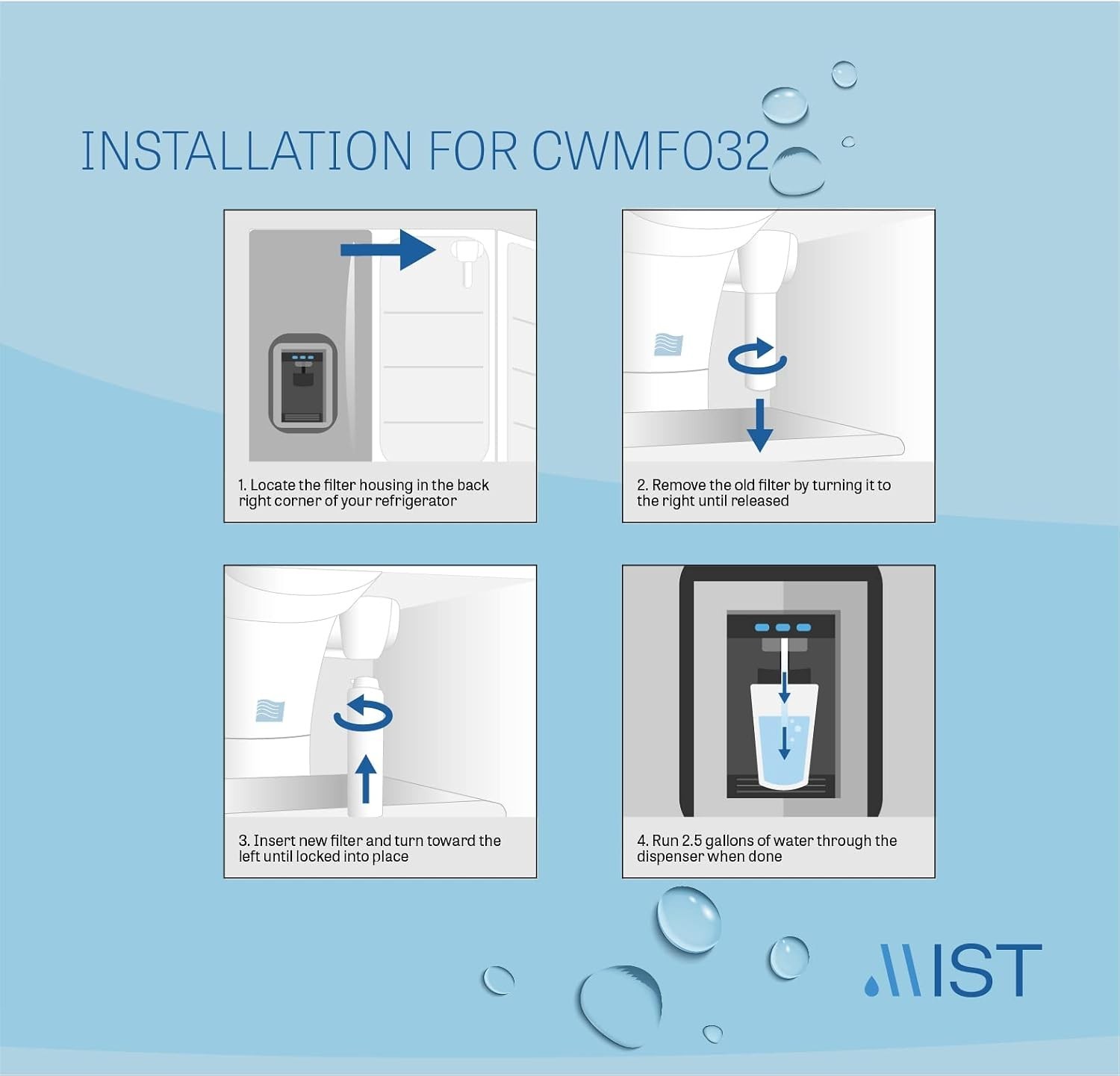 MSWF Refrigerator Water Filter Replacement – NSF Certified & Chlorine Reducing