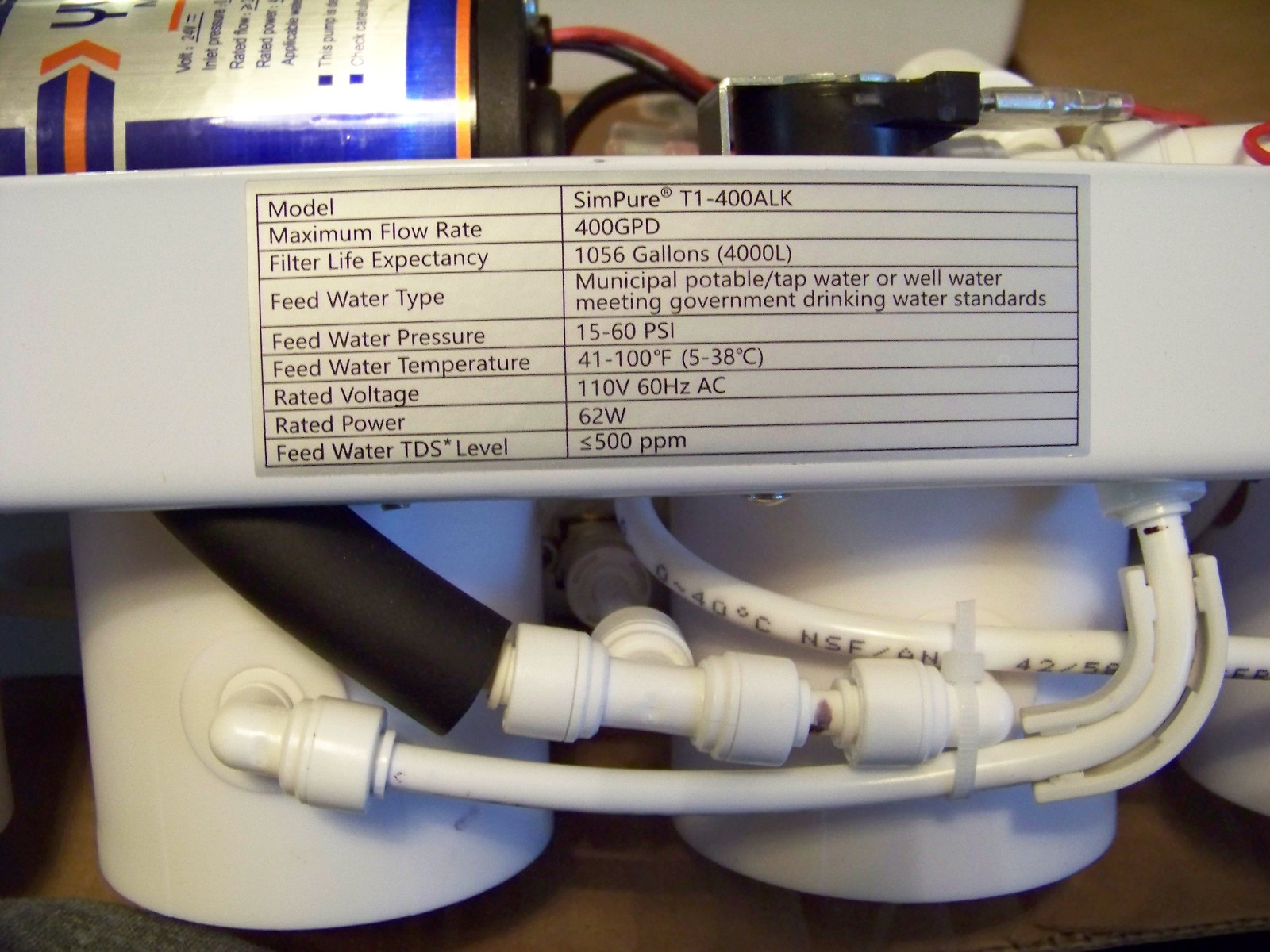 SimPure 8 Stage 400GPD Undersink Tankless RO System w/Remineralization T1-400ALK