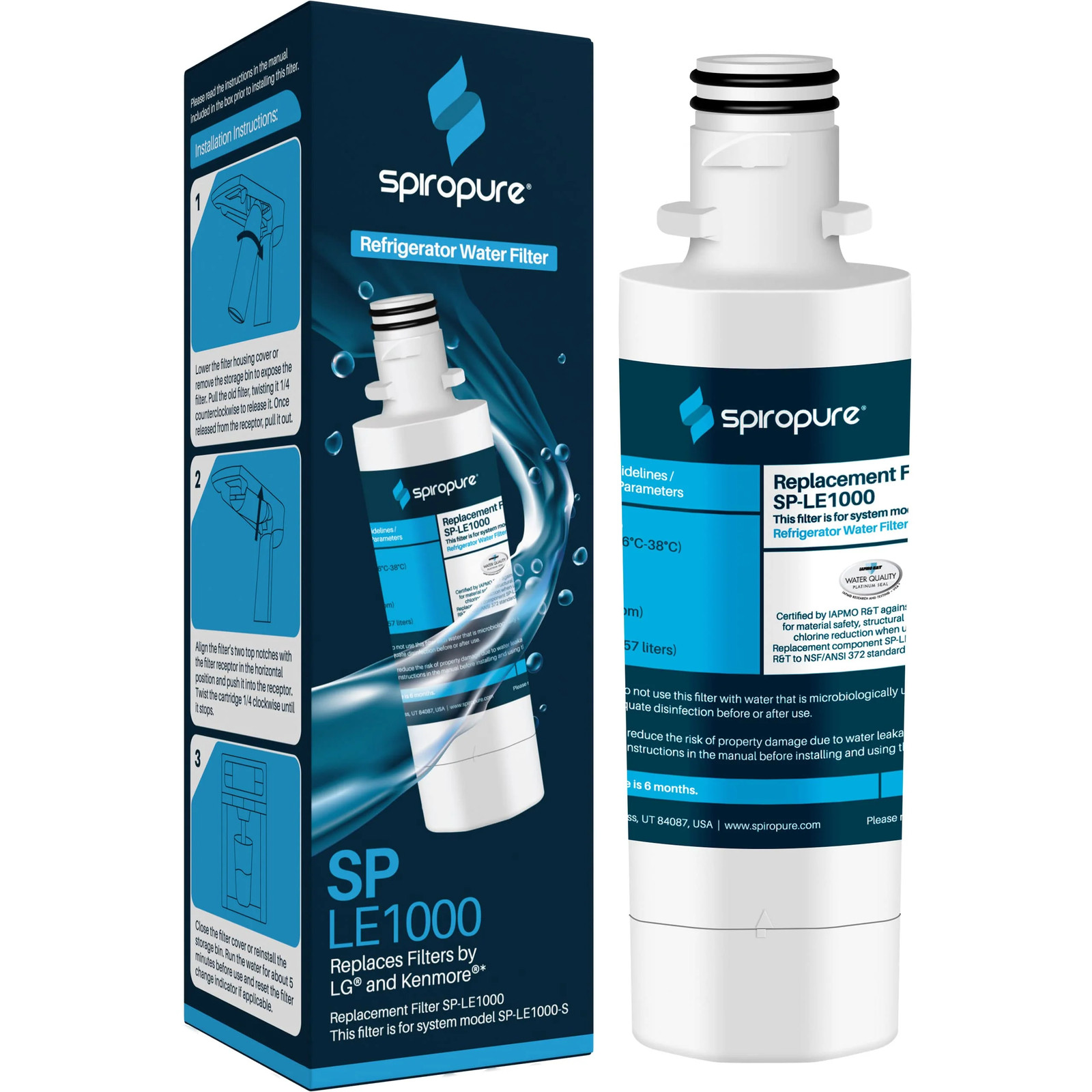 SpiroPure SP-LE1000 Refrigerator Water Filter Replacement for LT1000P, ADQ747935