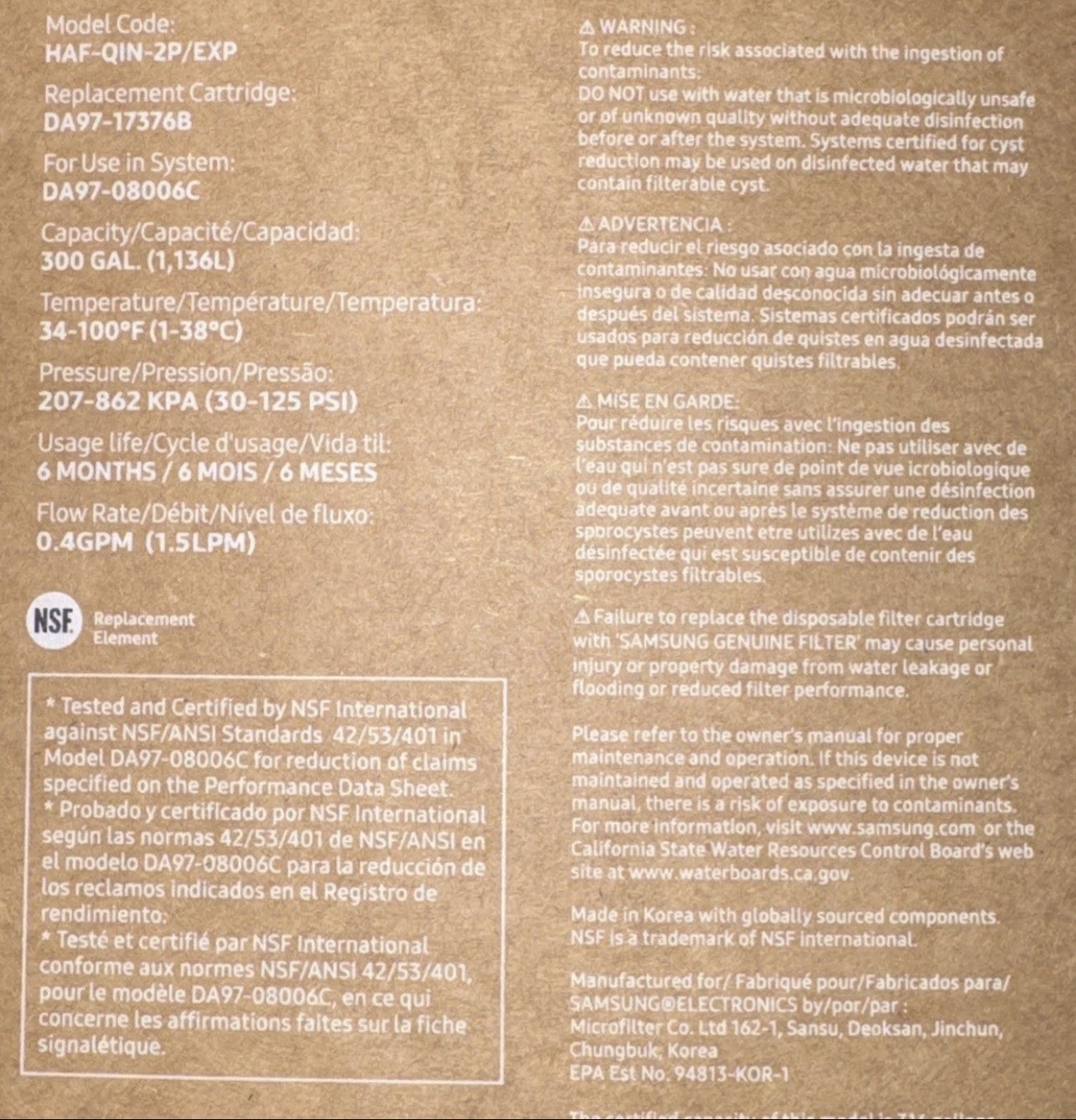 Samsung HAF-QIN/EXP Refrigerator – 4 Total – Water Filter Pack Genuine OEM