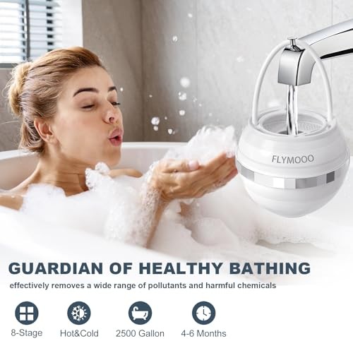 FLYMOO BATH FILTER TUB FAUCET – 8 STAGES BATHTUB WATER FILTER F35 – WHITE