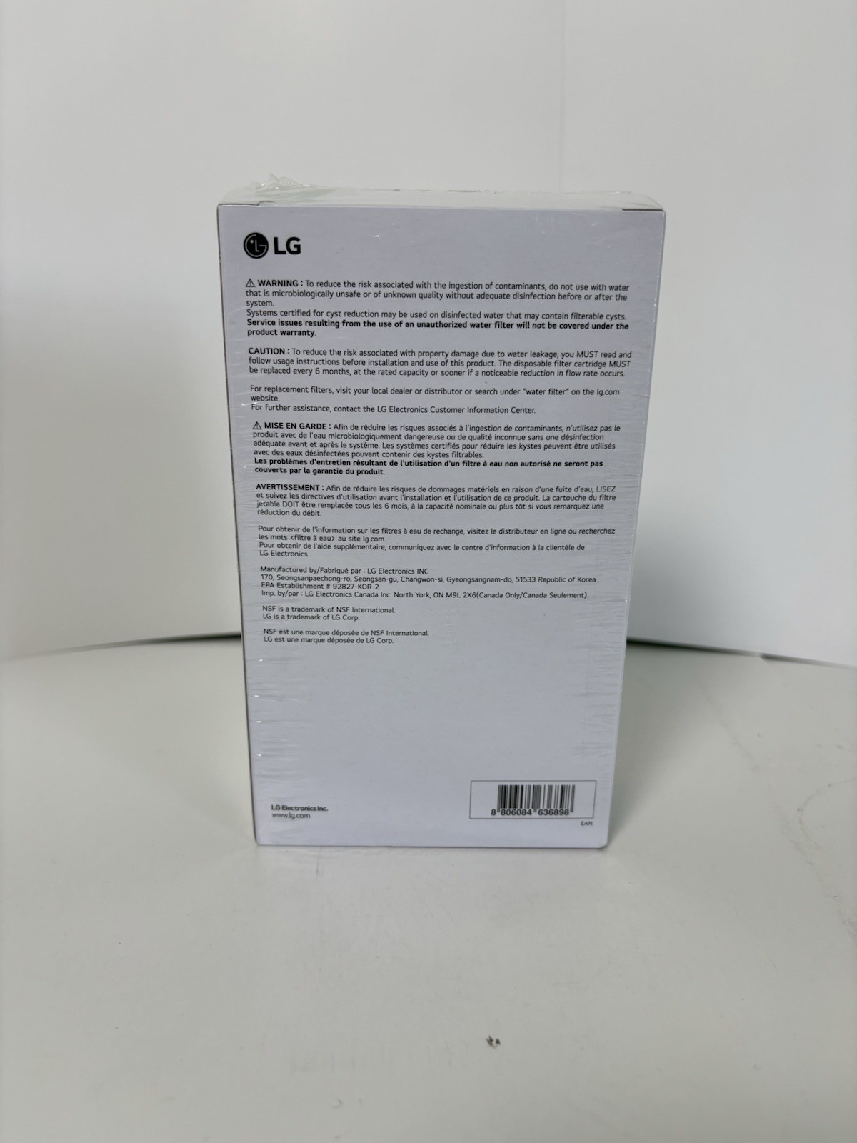 NEW SEALED LG LT1000P2 6-Month/200 Gallon Refrigerator Replacement Water Filter