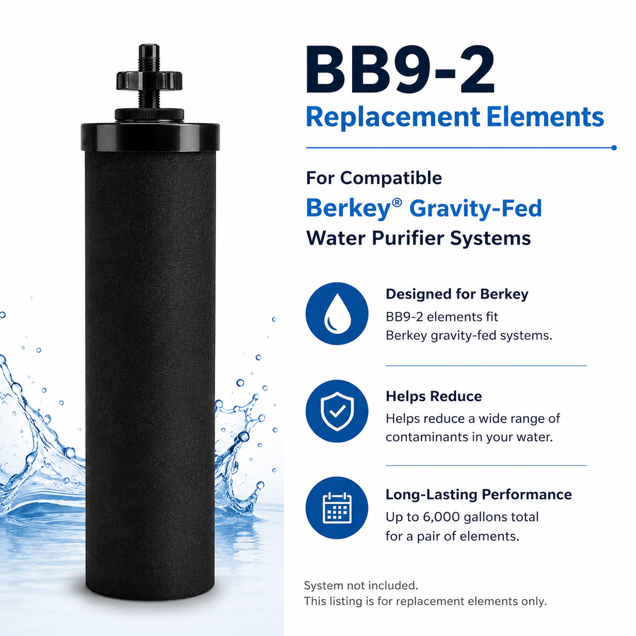 Black Berkey BB9-2 Water Filter Replacement Elements 2 | 4 | 8 Packs