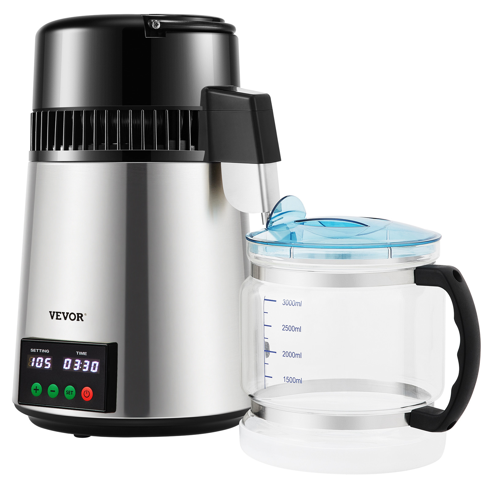 VEVOR 4L Water Distiller 1L/H Distilled Water Maker Timing & Temp Display Silver