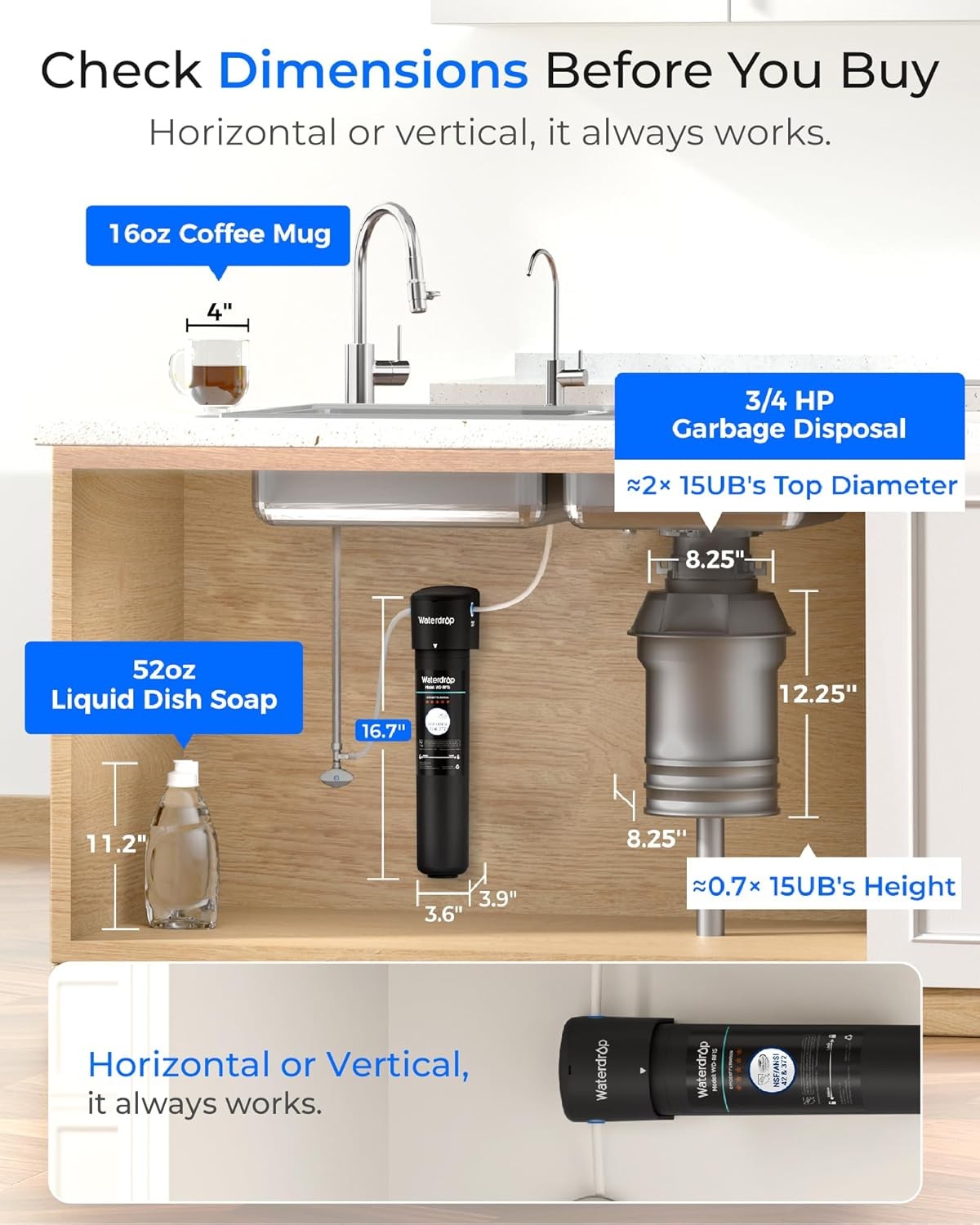 Waterdrop 15UB Under Sink Water Filter System, with Dedicated Faucet, 16K Gal