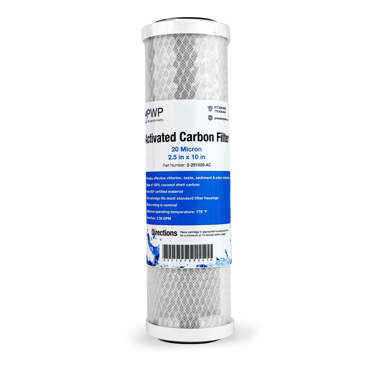 Activated Carbon CTO Water Filter Cartridge Standard 2.5 x10″ 20 Micron 25 Pack