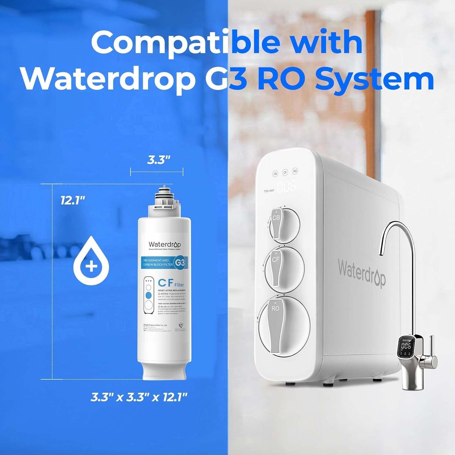 Waterdrop WD-G3-N1CF Filter, Replacement for WD-G3-W Reverse Osmosis System