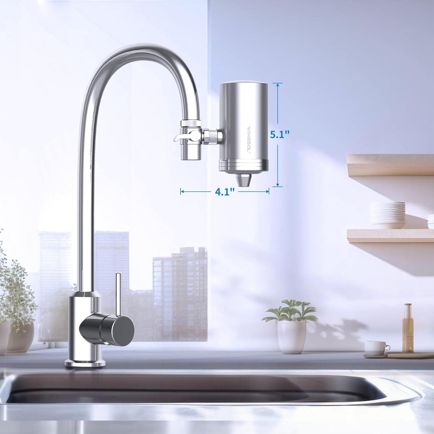 Stainless Steel Faucet Water Filter with 360° Rotation