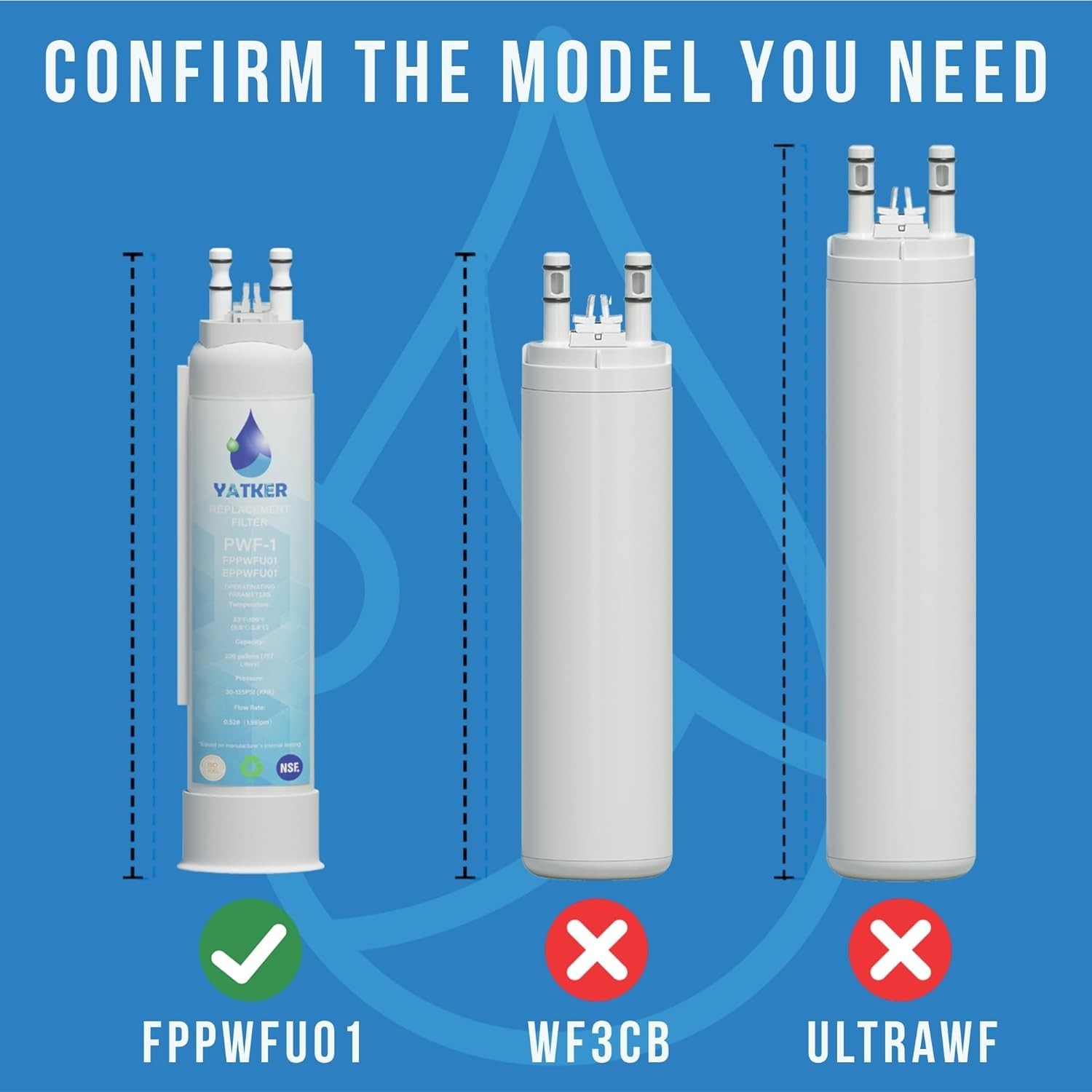 FPPWFU01 Water Filter Replacement 2 Pack Compatible with Multiple Models