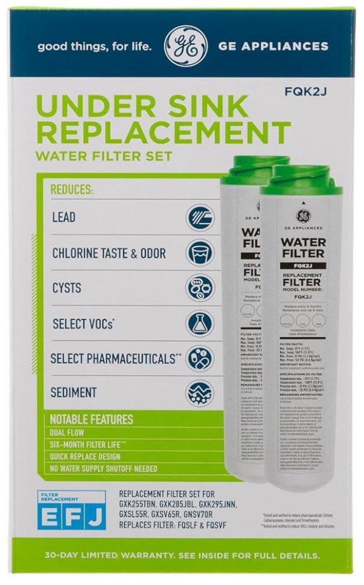 2 PACK GE FQK2J Under Sink Dual Flow Drinking Replacement Water Filter USA