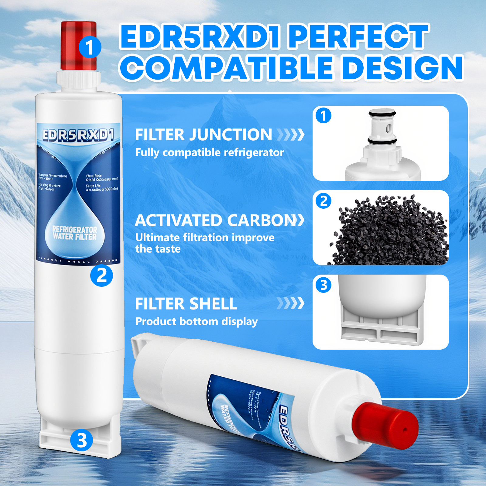 4396508, 4396510, 4396508p, 4396547 Refrigerator Water Filter, 4 Packs
