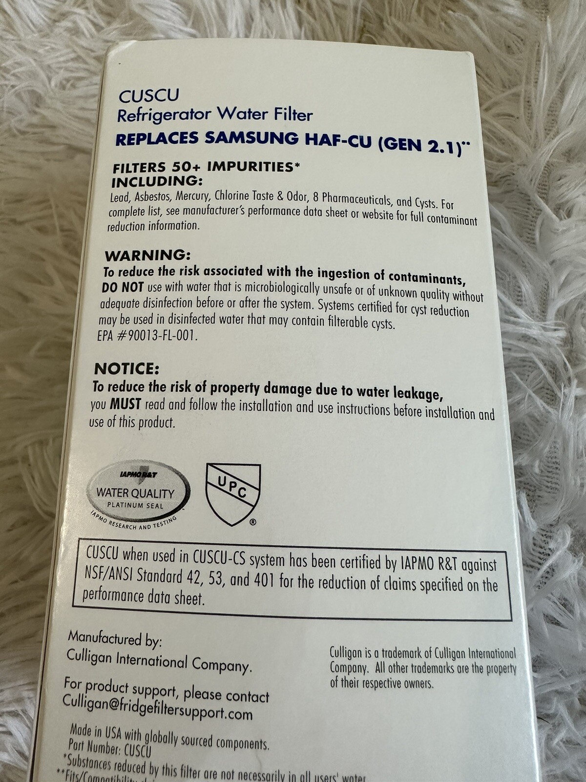 NEW Culligan Refrigerator Water Filter Replaces Samsung Half-Cu (Gen 2.1) CUSCO