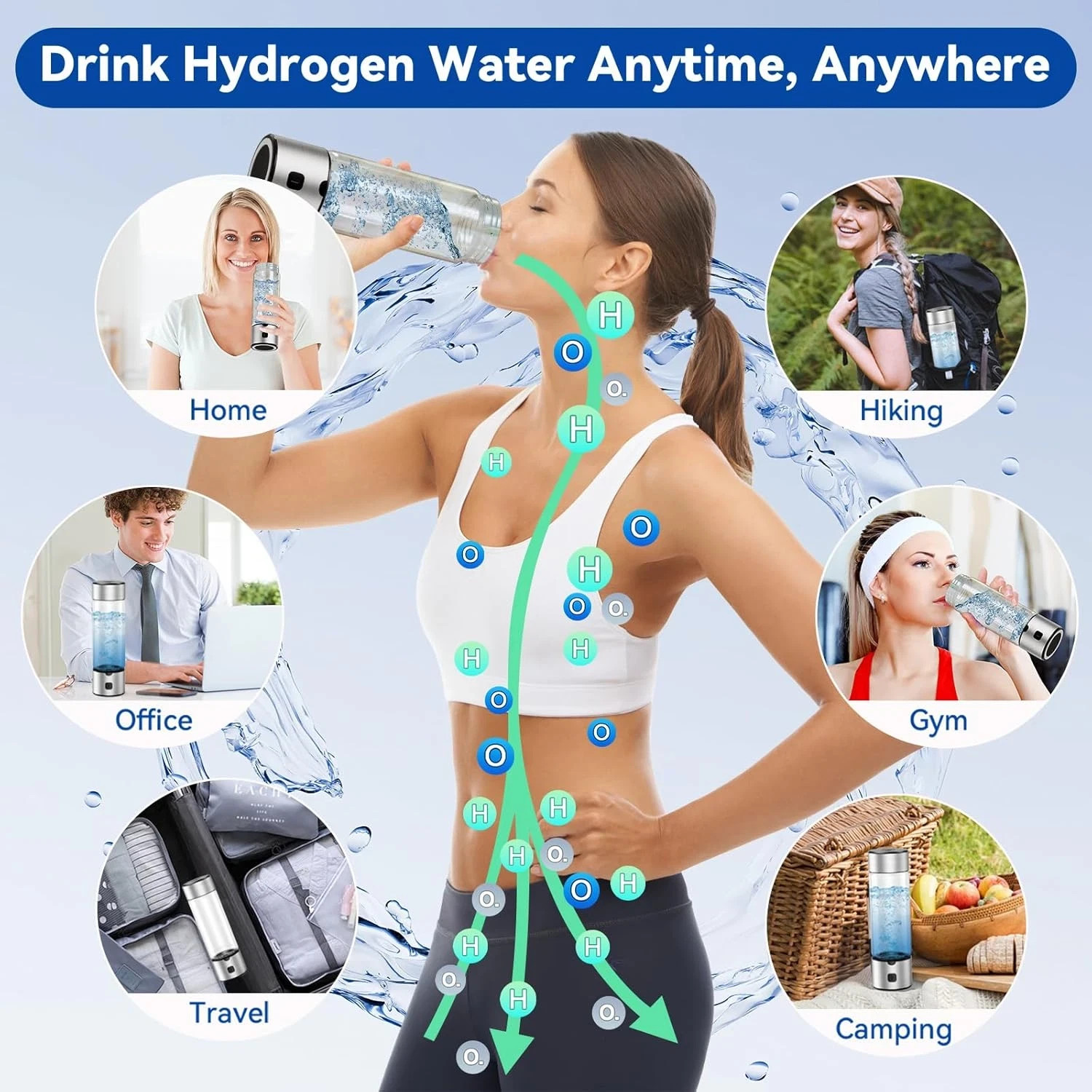 Hydrogen Water Bottle Generator, 2 in 1 Hydroh Hydrogen Water Bottle with SPE/PE
