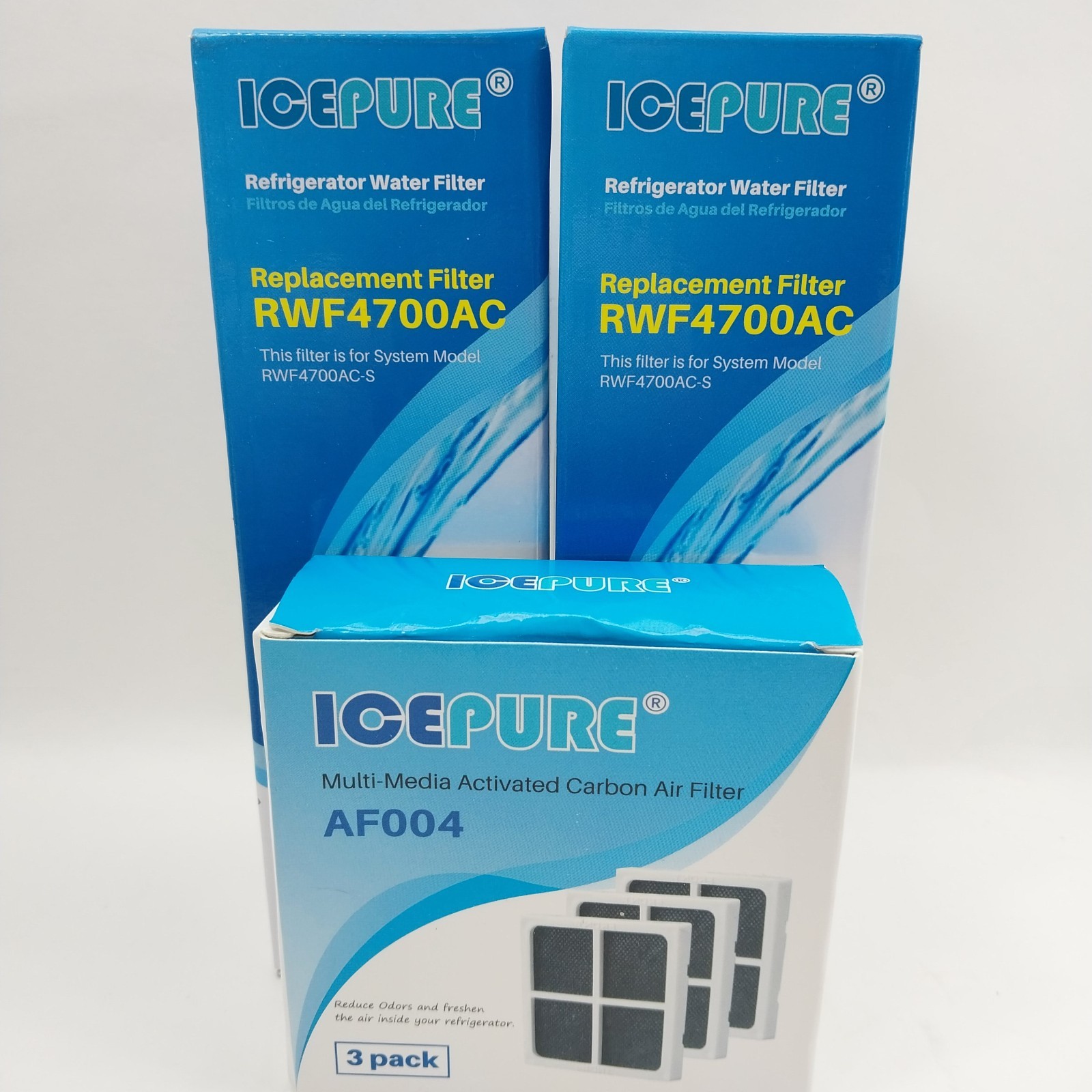 2 PK ICEPURE RWF4700AC LG & KENMORE Fridge Water Filters + AF004 Air Filters
