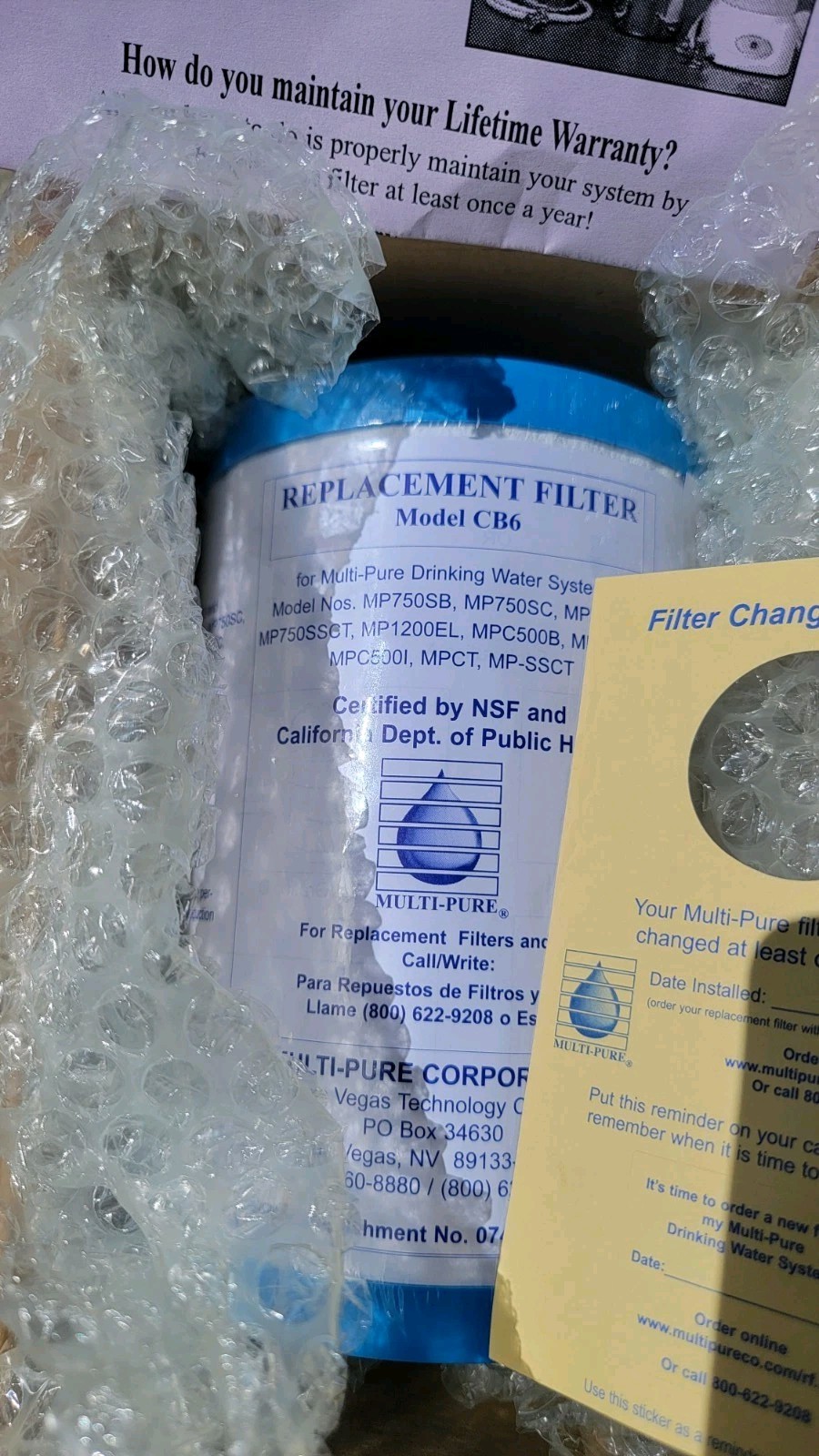 Multi-pure Replacement Filter CB6 Old factory Stock With Filter Wrap New In Box