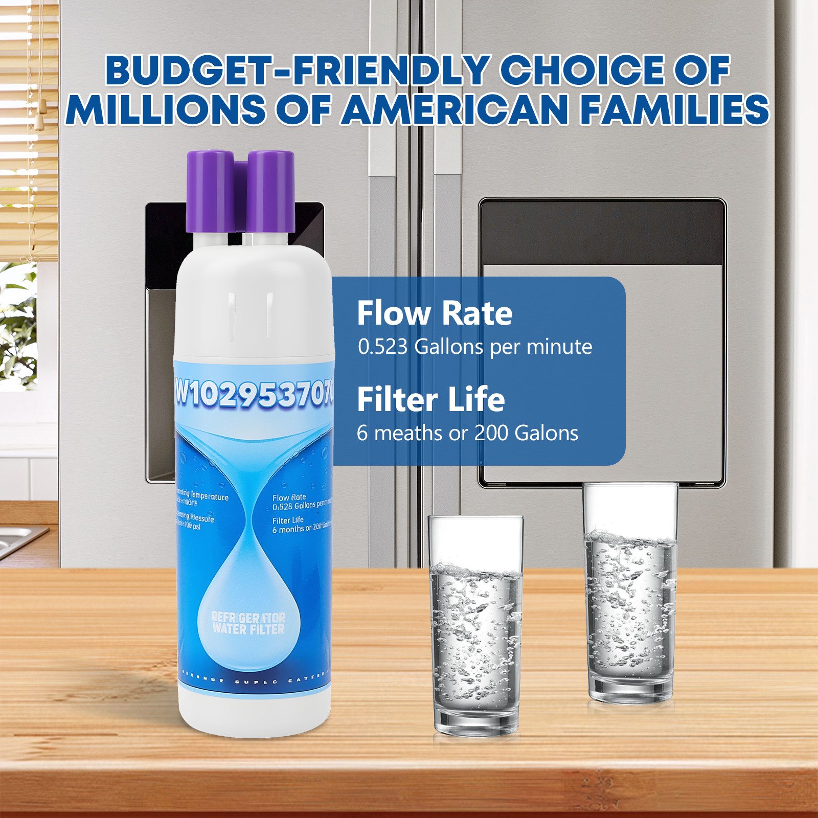 3 Pack Refrigerator water filter 10295370A WHR1RXD1 KAD1RXD1 P8RFWB2L, P8WB2L
