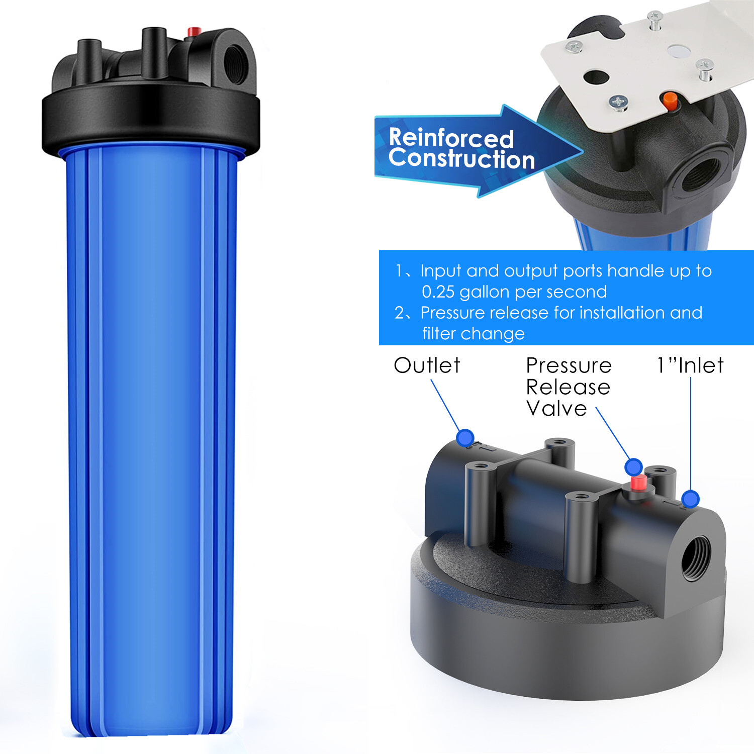 SimPure 2Pack 20 Inch Whole House Water Filter Housing Fit 4.5″ x 20″ Filters