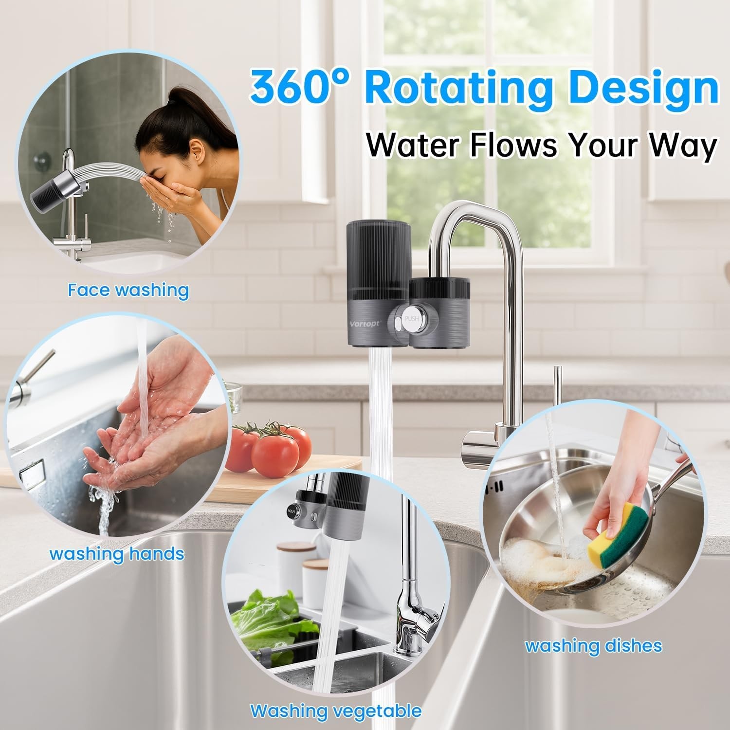 Advanced Water Purifier for Sink,360° Rotary 400 Gallons Faucet Water Filter …