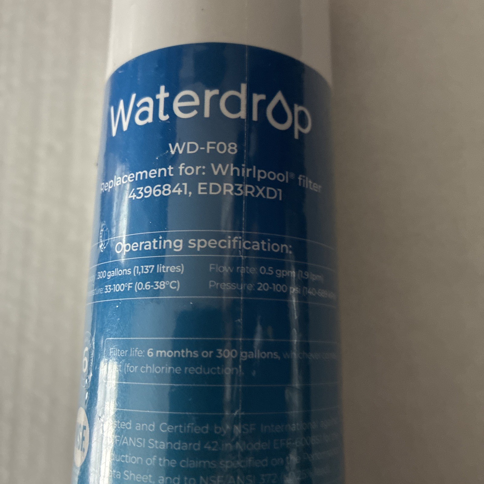 WaterDrop Model: WD-F08 Replacement Refrigerator Water Filter Brand New (Sealed)