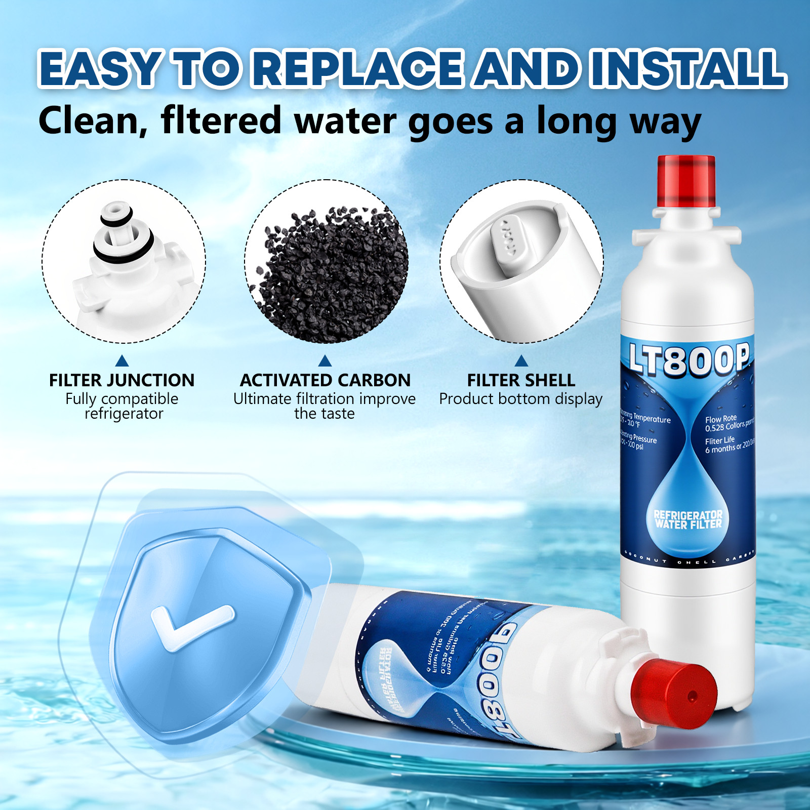 6 Pack Fit For LG LSXS26366S LSXS26326S LT800P ADQ73613401 Water Filter Golden