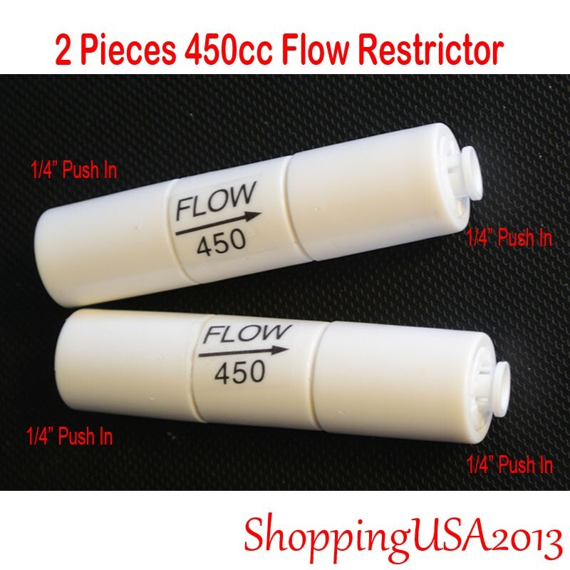 2 Pcs 450cc 1/4 Flow Restrictor Push In Quick Connect Unter Sink RO Water Filter