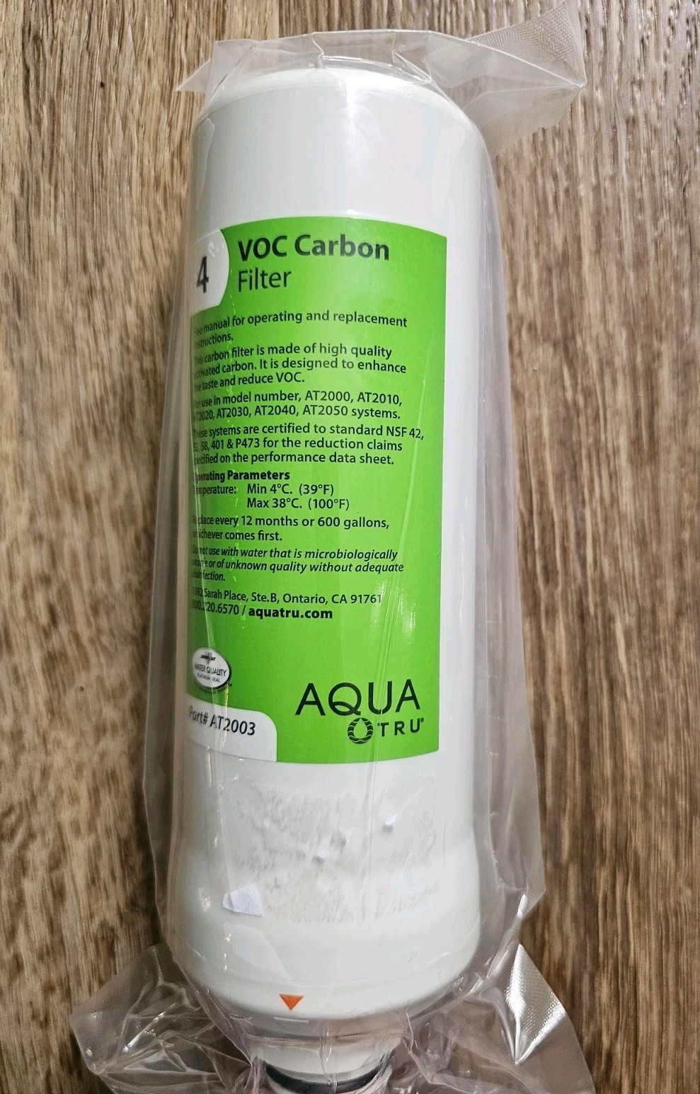 Open Box – AquaTru Carafe VOC Carbon Stage 4 Sealed Filter, SKU 10AT100VF01