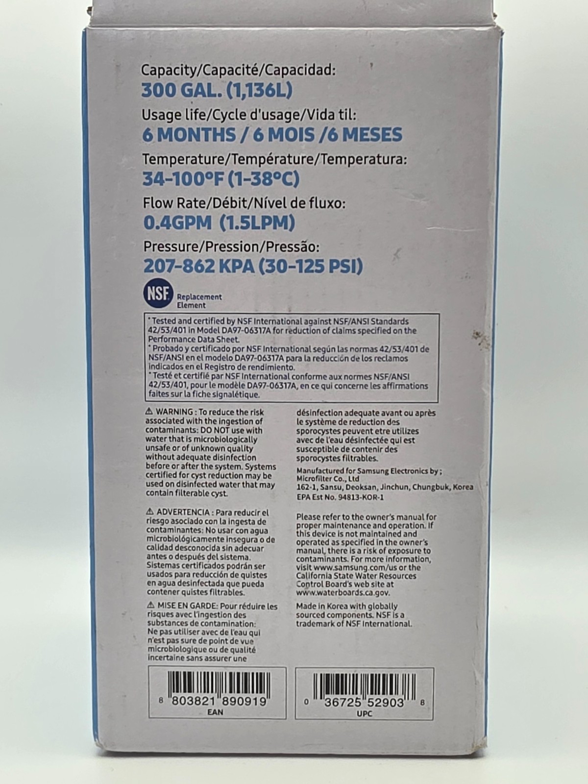 Original Samsung HAFIN2/EXP DA29-00003G Water Filter for Samsung Refrigerator