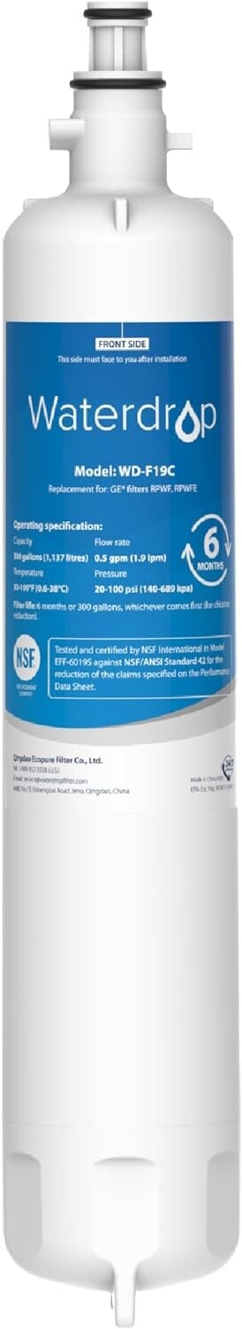 Waterdrop Refrigerator Water Filter, Replacement for GE® RPWFE® (With Chip), 1