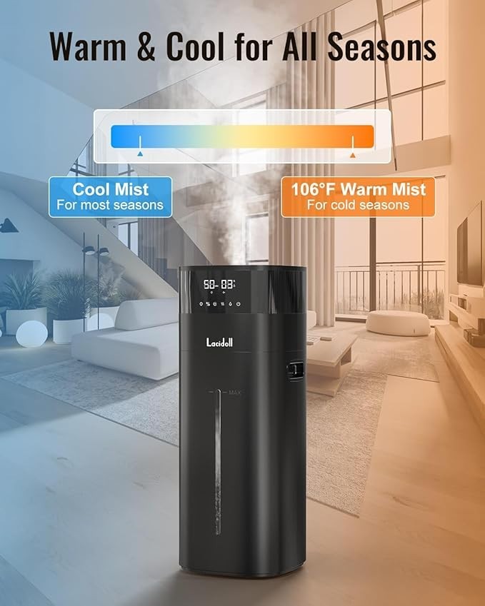 Lacidoll 5.3Gal Cool & Warm Mist Humidifier 2000 sq ft Whole House w/ Tube Black