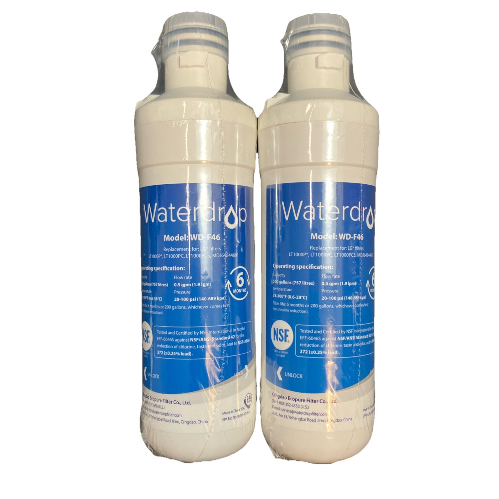 Waterdrop WDF46 200 Gal LG LT1000P LT1000PC LT1000PCS MDJ64844601 6 Mos Lot of 2