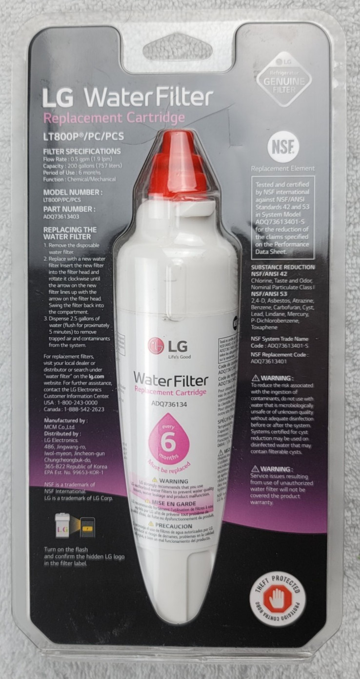 LG LT800P Refrigerator Water Filter Genuine ADQ73613403 NSF Certified NEW