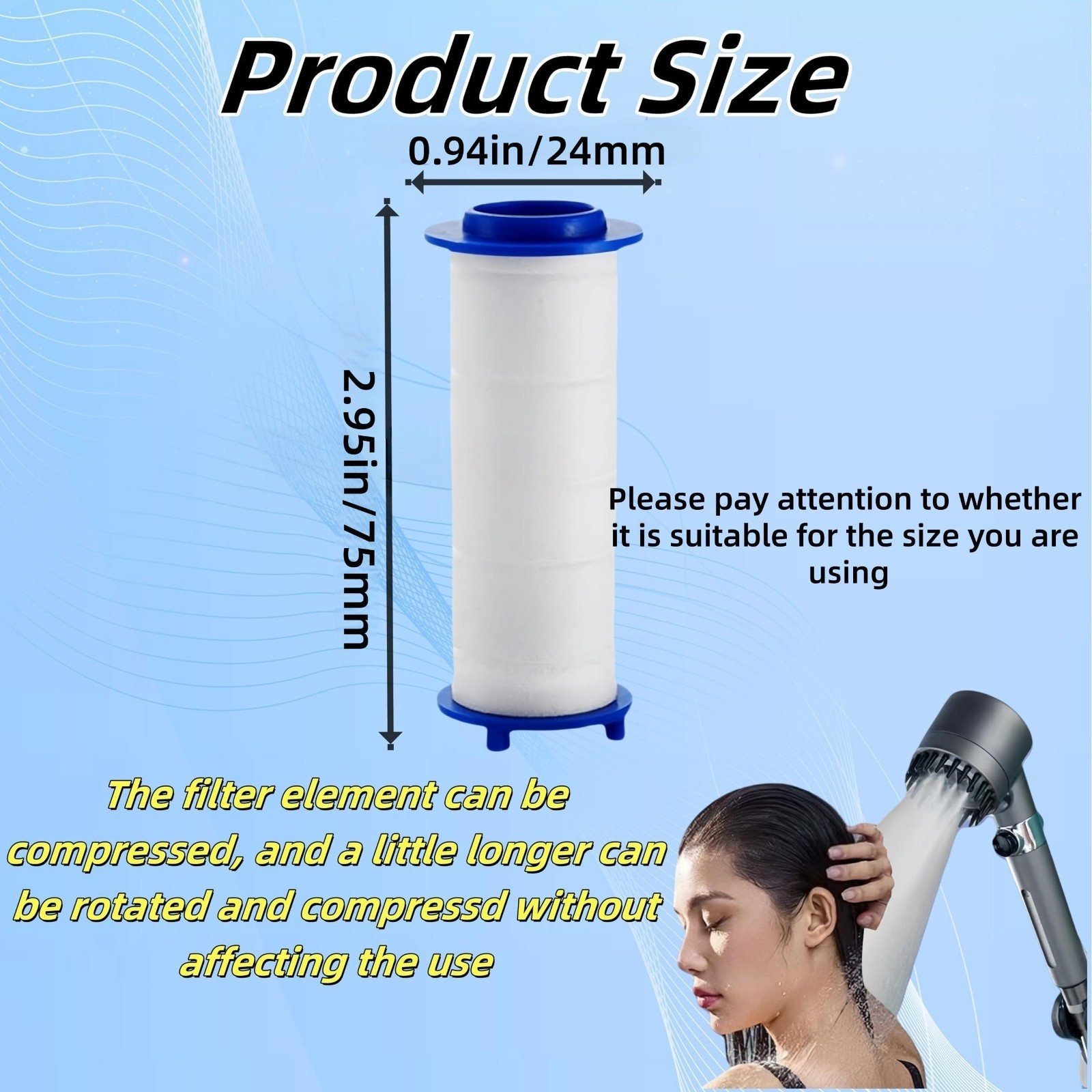 20Pcs Ion Shower Head Filters, 2.95″ Replacement Cartridge, PP Cotton Water Filt